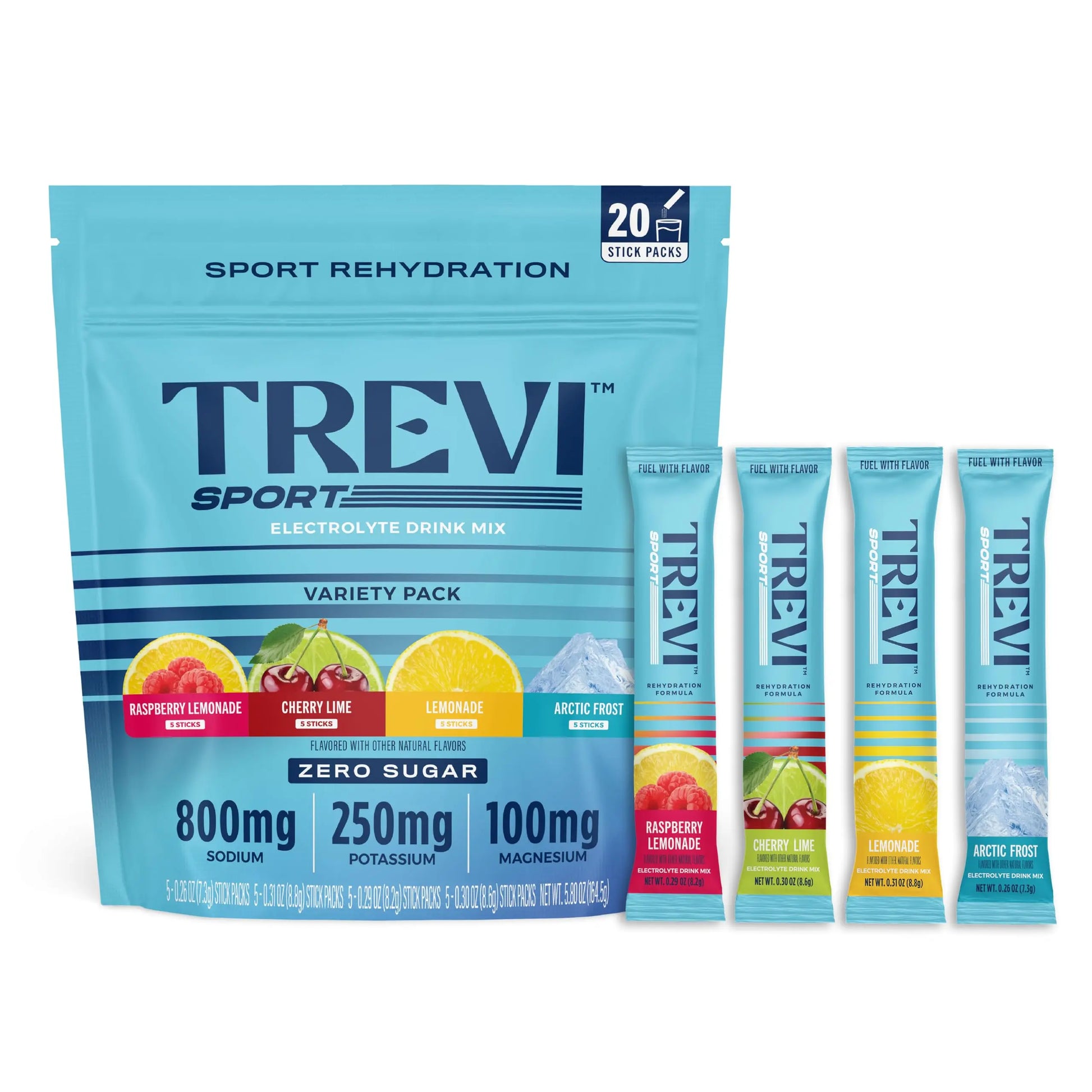 TREVI™ Sport Electrolytes Powder Packets Sugar Free - 800mg Sodium - 250mg Potassium - 100mg Magnesium - Water Drink Mix Rehydration Essentials - 20 Count - Variety Pack TREVI uk supplements