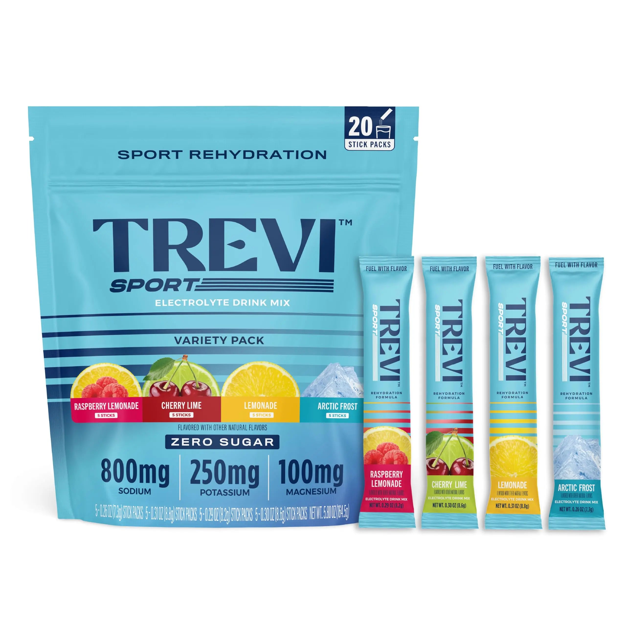 TREVI™ Sport Electrolytes Powder Packets Sugar Free - 800mg Sodium - 250mg Potassium - 100mg Magnesium - Water Drink Mix Rehydration Essentials - 20 Count - Variety Pack TREVI uk supplements