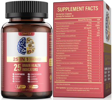 UIMISX Brain Supplement for Mental Alertness, Memory, Focus & Energy, Alpha GPC, Huperzine-A, L-Tyrosine, Phosphatidylserine, Vitamins B6 B12, High Absorption, 90 Capsules UIMISX uk supplements