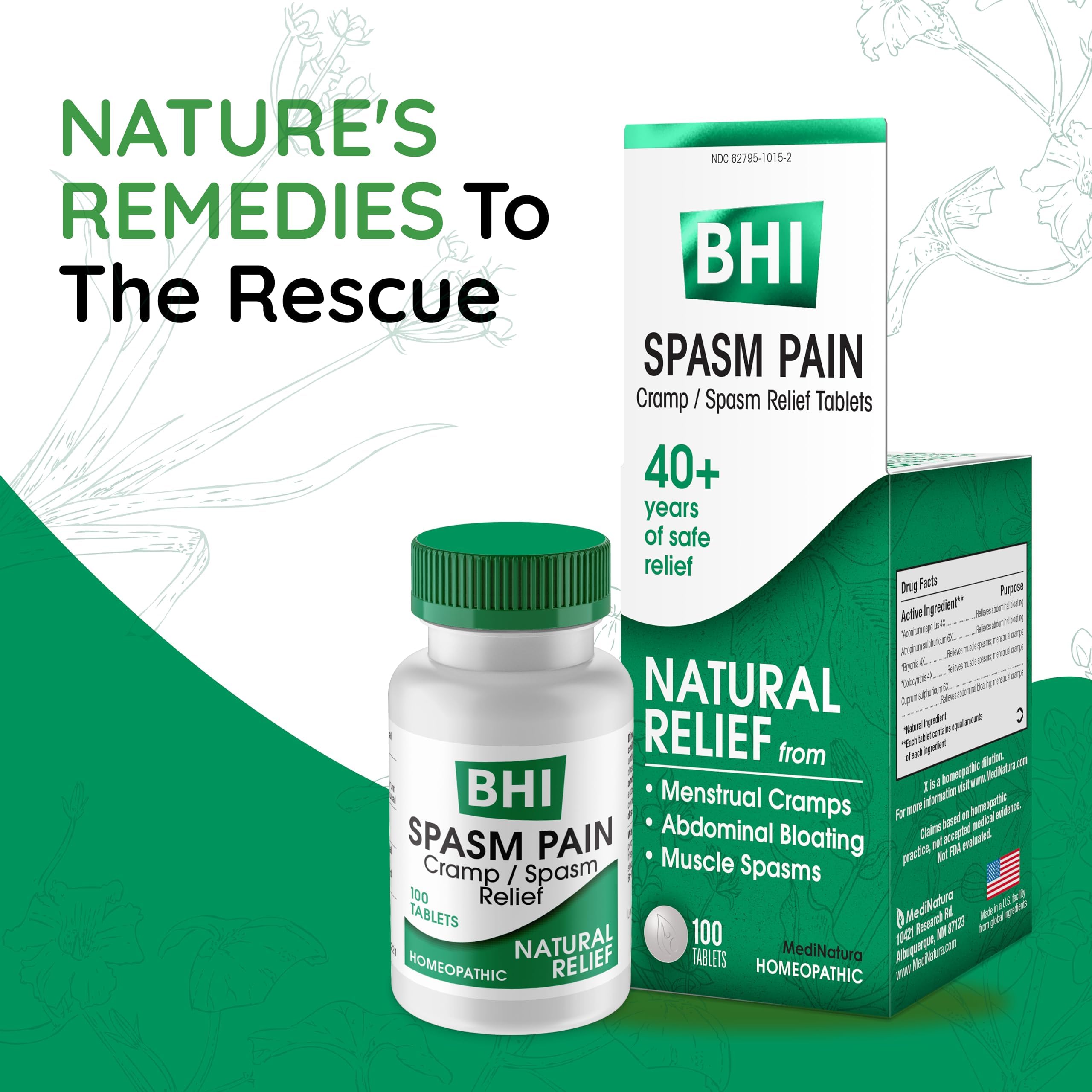 MediNatura BHI Spasm/Cramp Relief - Muscle Spasm Tablets for Full-Body Cramp Support - Menstrual Support - Non-Drowsy - Quick-Dissolve - Non-Addictive - Natural Ingredients - 100 Count MediNatura uk supplements