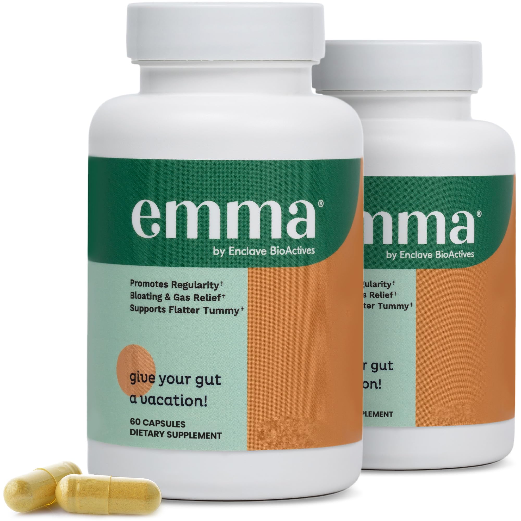 Emma Gut Health - 2 Pack - Gas and Bloating Relief, Constipation, Leaky Gut Repair - Gut Cleanse & Restore Digestion - Regulate Bowel Movement. Probiotics and Laxative Alternative, 120 Capsules Emma uk supplements