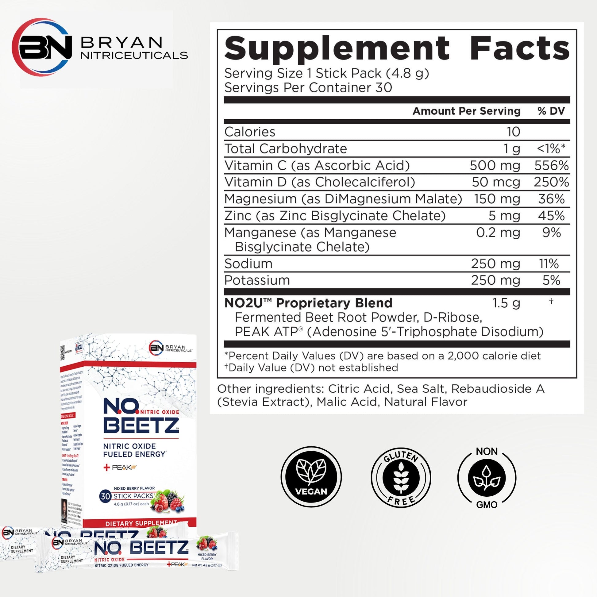 Bryan Nitriceuticals N.O. Beetz Nitric Oxide Fueled Energy Boost Supplement, Hydration & Cellular Energy Production Enhancer, Blend of Vitamins and Minerals (30 Servings) Bryan Nitriceuticals uk supplements
