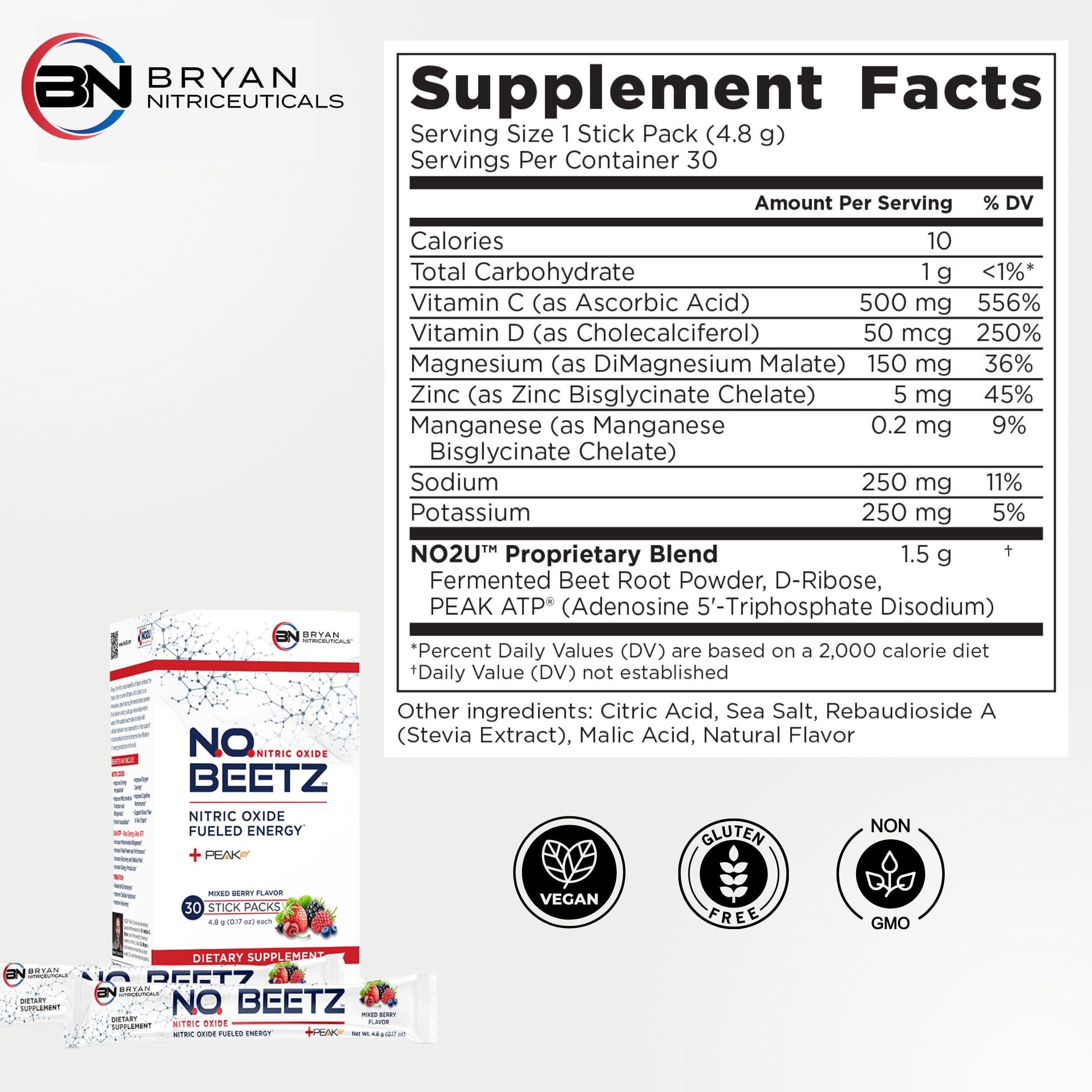 Bryan Nitriceuticals N.O. Beetz Nitric Oxide Fueled Energy Boost Supplement, Hydration & Cellular Energy Production Enhancer, Blend of Vitamins and Minerals (30 Servings) Bryan Nitriceuticals uk supplements
