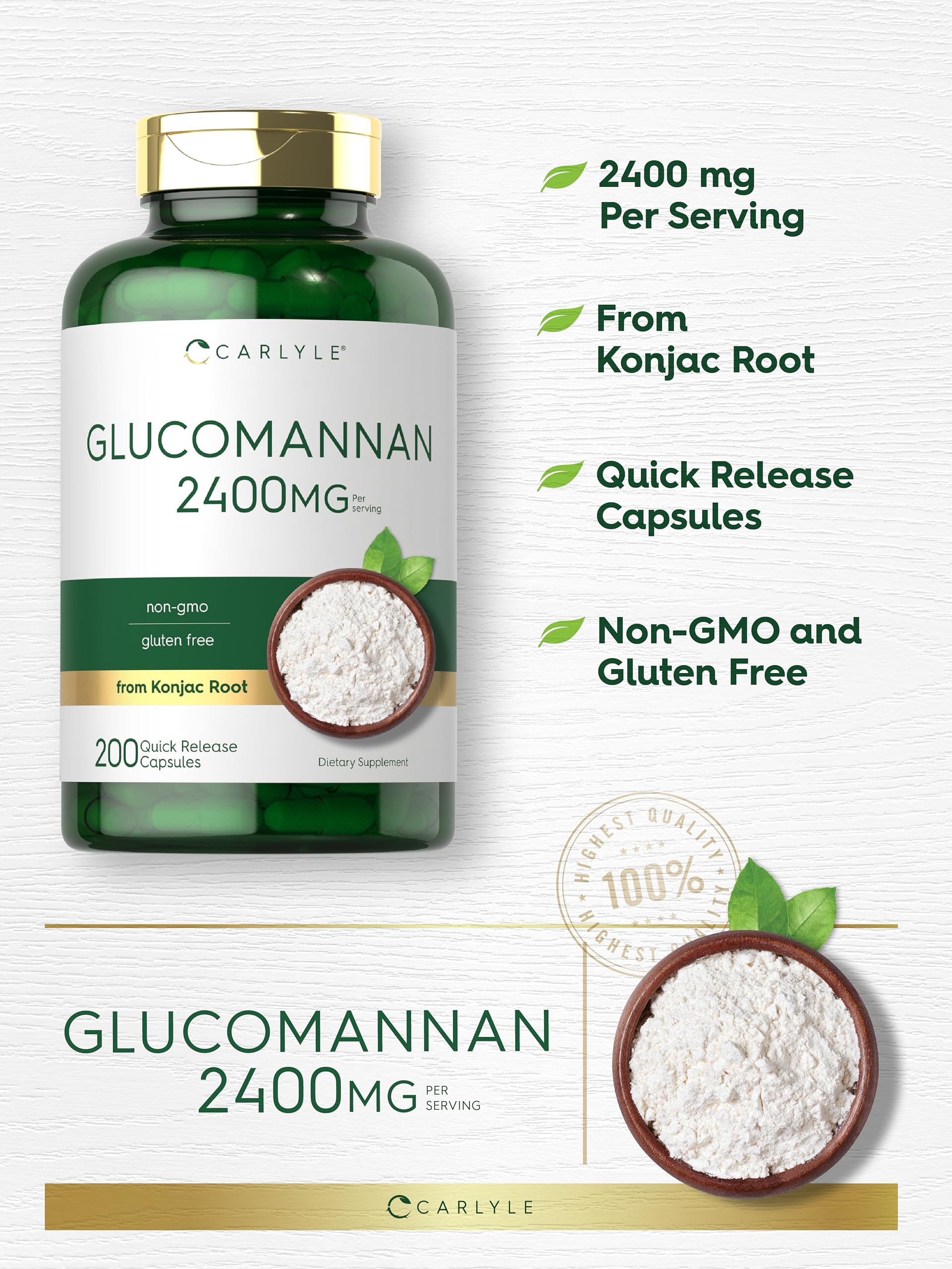 Carlyle Glucomannan Capsules | 200 Count | Soluble Fiber Pills | Non-GMO Carlyle uk supplements