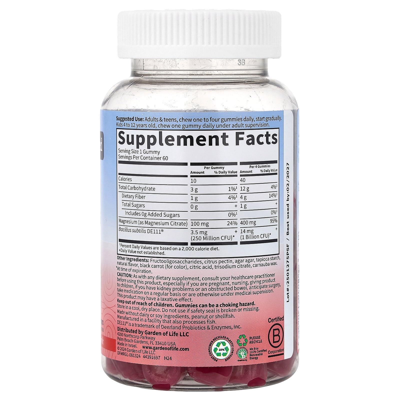 Garden of Life Magnesium Citrate Supplement Gummies with Prebiotics & Probiotics for Stress, Sleep & Recovery - Vegan, Gluten Free, Kosher, Non-GMO, No Added Sugars, Raspberry Flavor, 60 Count Garden of Life uk supplements