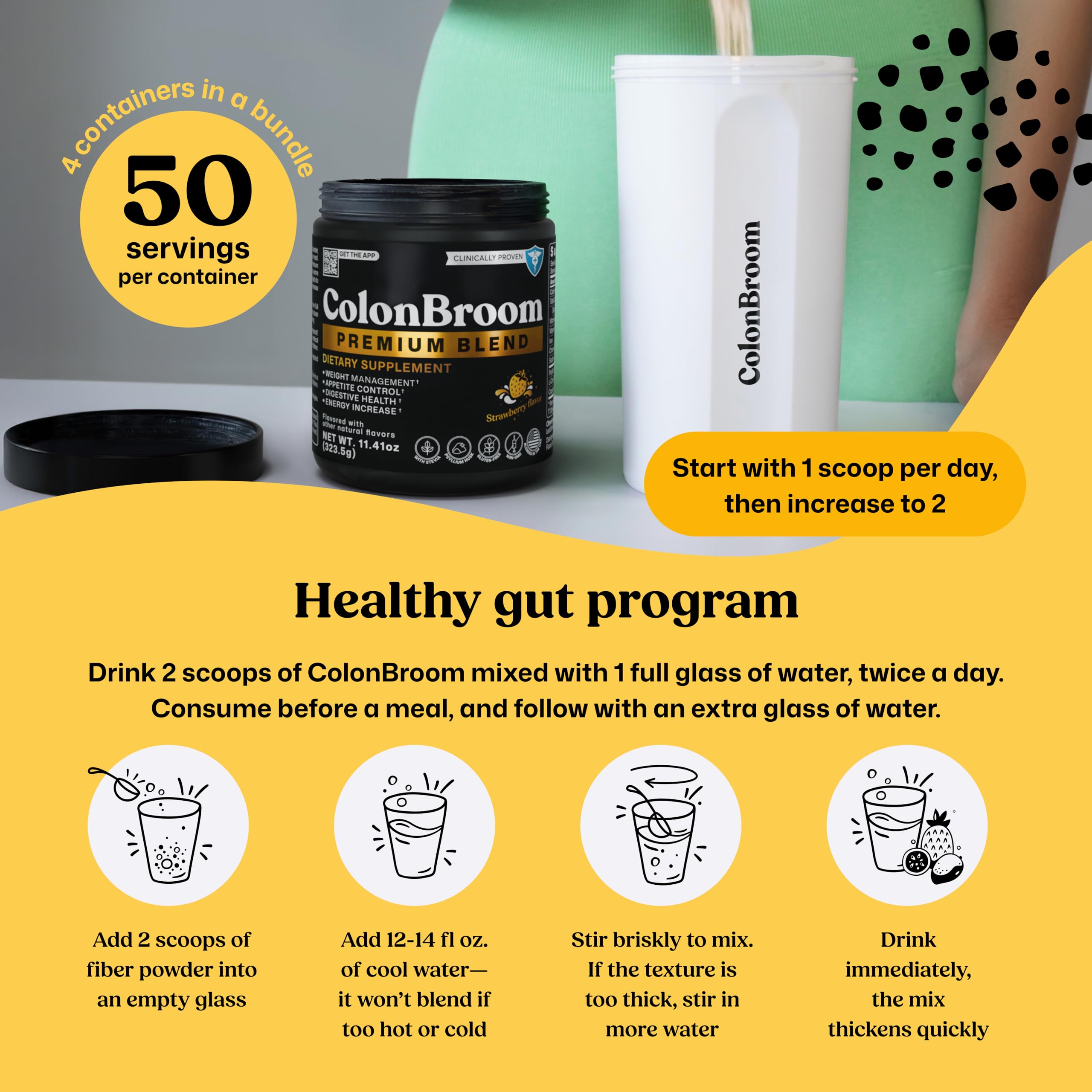 ColonBroom Premium Weight Management Supplement (Strawberry) - Colon Broom Psyllium Husk Fiber Powder Drink - Gluten Free, Non-GMO Colon Cleanse for Bloating Relief & Gut Health, 200 Servings ColonBroom uk supplements