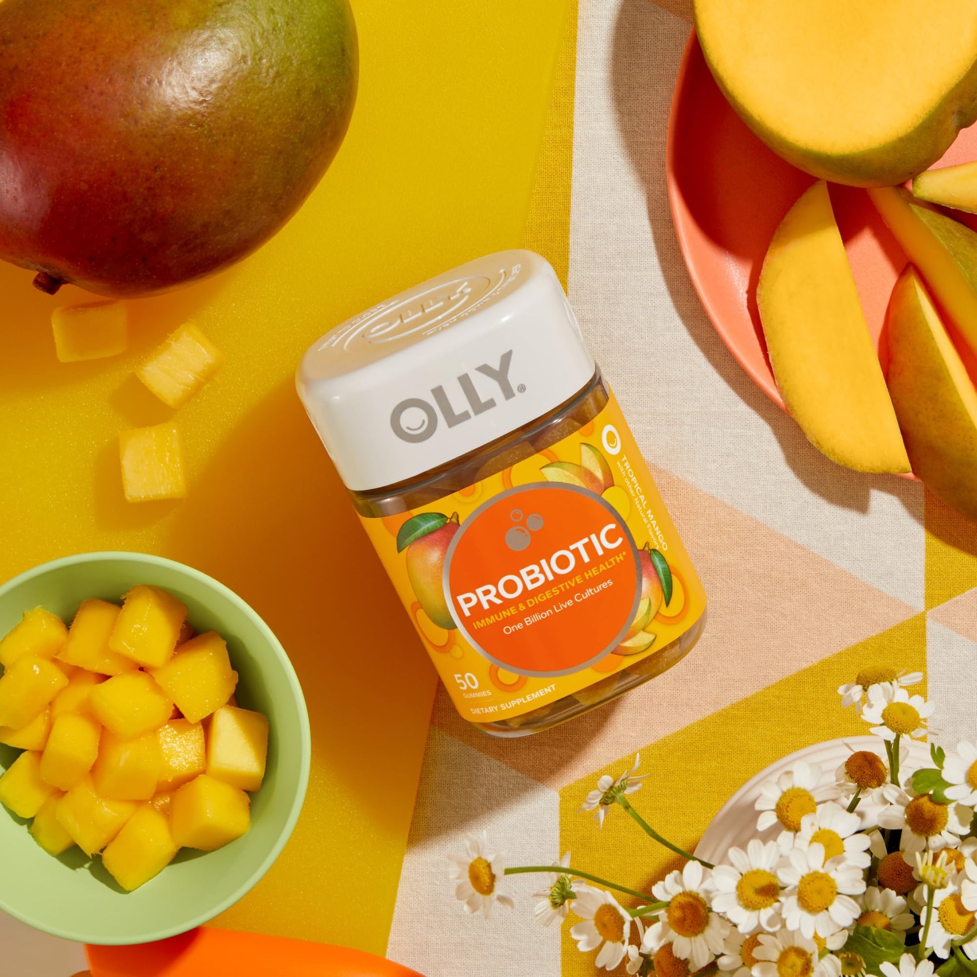 OLLY Probiotic Gummy, Immune and Digestive Support, 1 Billion CFUs, Chewable Probiotic Supplement, Mango, 25 Day Supply - 50 Count OLLY uk supplements