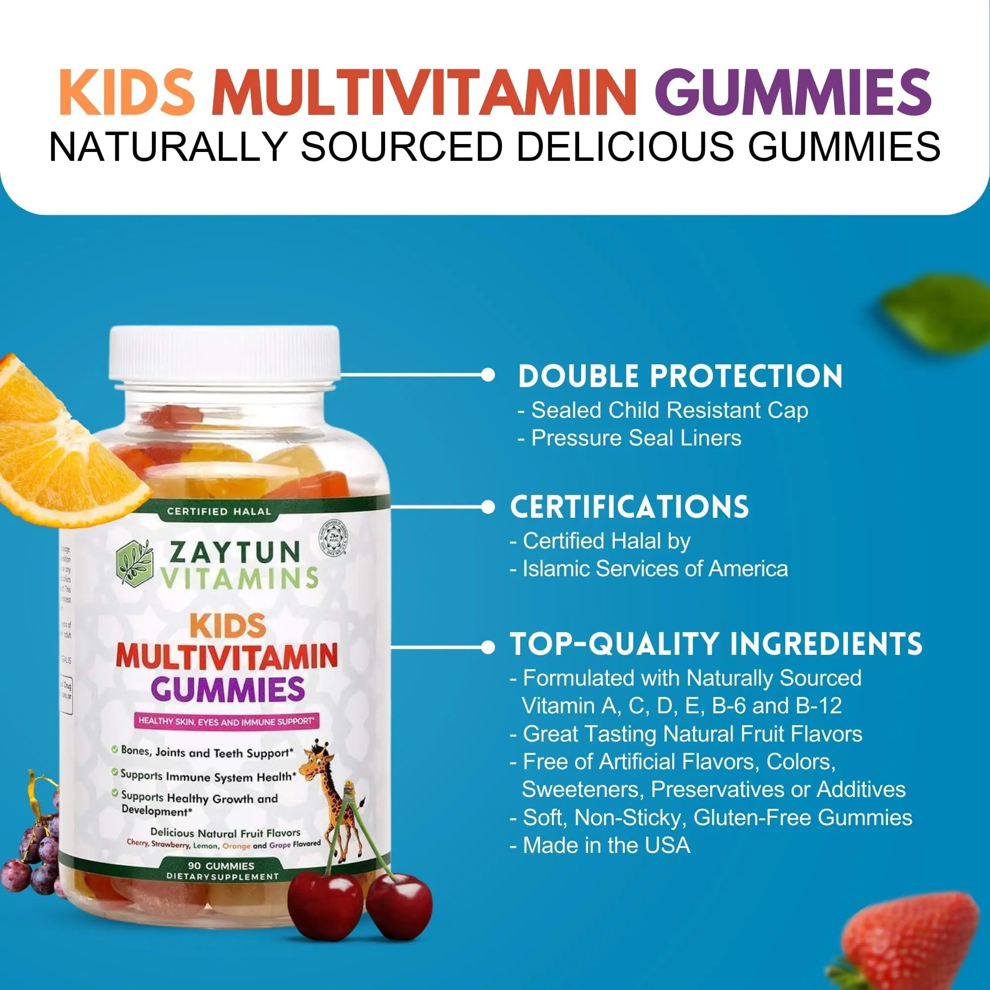 Zaytun Halal Vitamins for Kids Multivitamin Gummies, Naturally Sourced Vitamin A, C, D, E, B6, B12, Biotin - Vegetarian, No Gelatin Zaytun Vitamins uk supplements