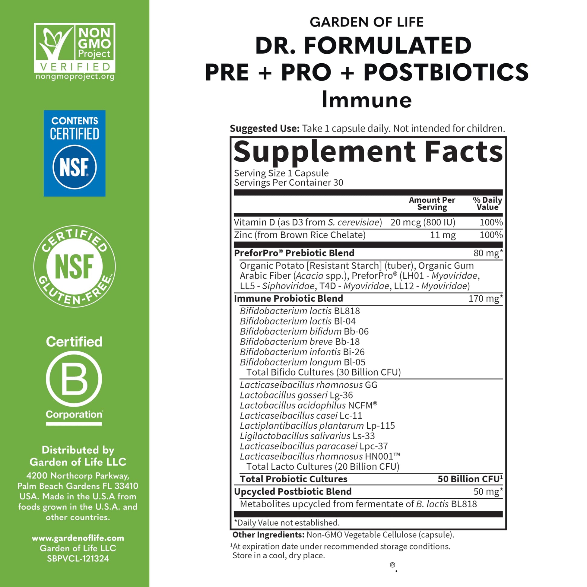 Garden of Life Dr. Formulated Pre, Post & Probiotics Immune Support with Prebiotics & Postbiotics – 50 Billion CFU, Gut & Digestive Health Support, Zinc & Vitamin D3, Vegan, 30 Day Supply Garden of Life uk supplements