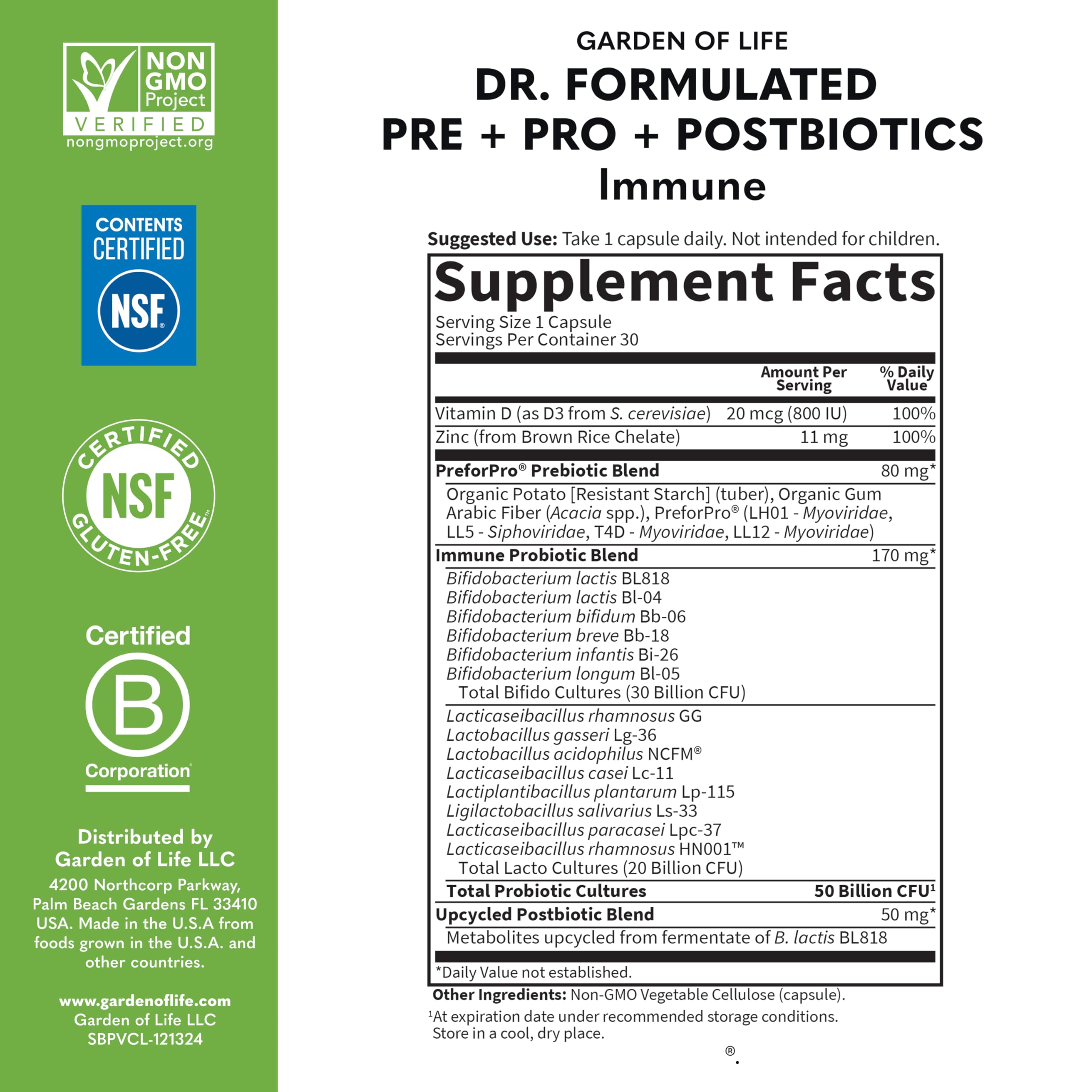 Garden of Life Dr. Formulated Pre, Post & Probiotics Immune Support with Prebiotics & Postbiotics – 50 Billion CFU, Gut & Digestive Health Support, Zinc & Vitamin D3, Vegan, 30 Day Supply Garden of Life uk supplements