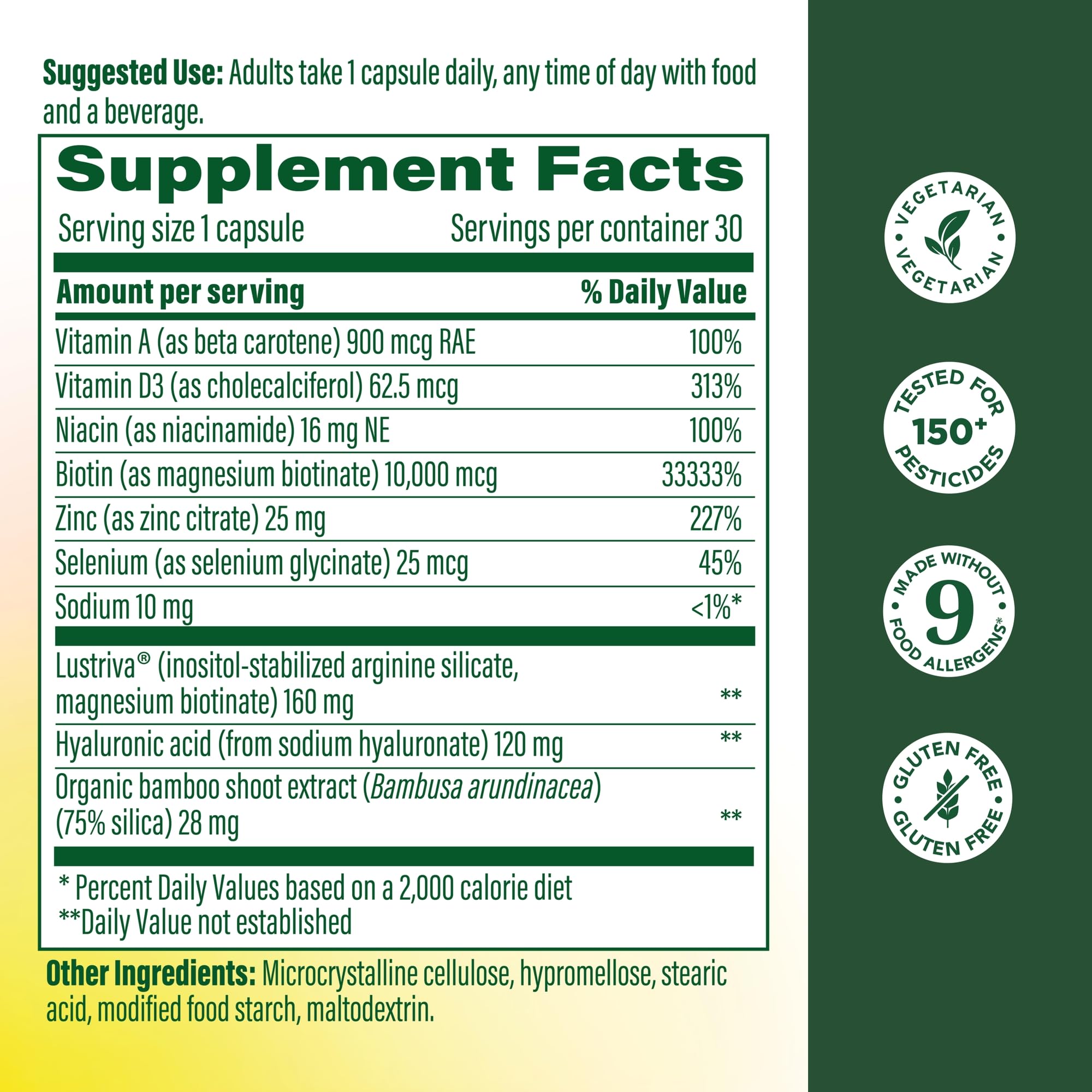 MegaFood Hair Growth – Clinically Studied Lustriva & Hyaluronic Acid - Biotin 10000mcg, Thicker & Fuller Existing Hair Growth Vitamins - 30 Vegetarian Capsules, 30 Servings MegaFood uk supplements