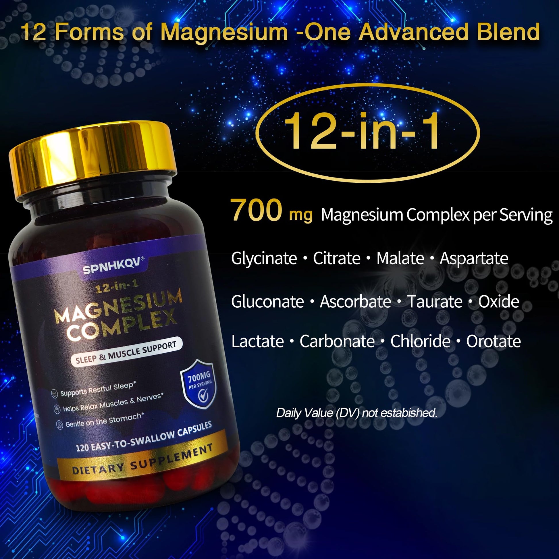 SPNHKQV Magnesium 12-in-1 Complex Supplement – 700mg High Absorption Magnesium Glycinate Capsules for Women & Men – Muscle, Nerve & Sleep Support – 120 Vegan Capsules SPNHKOV uk supplements