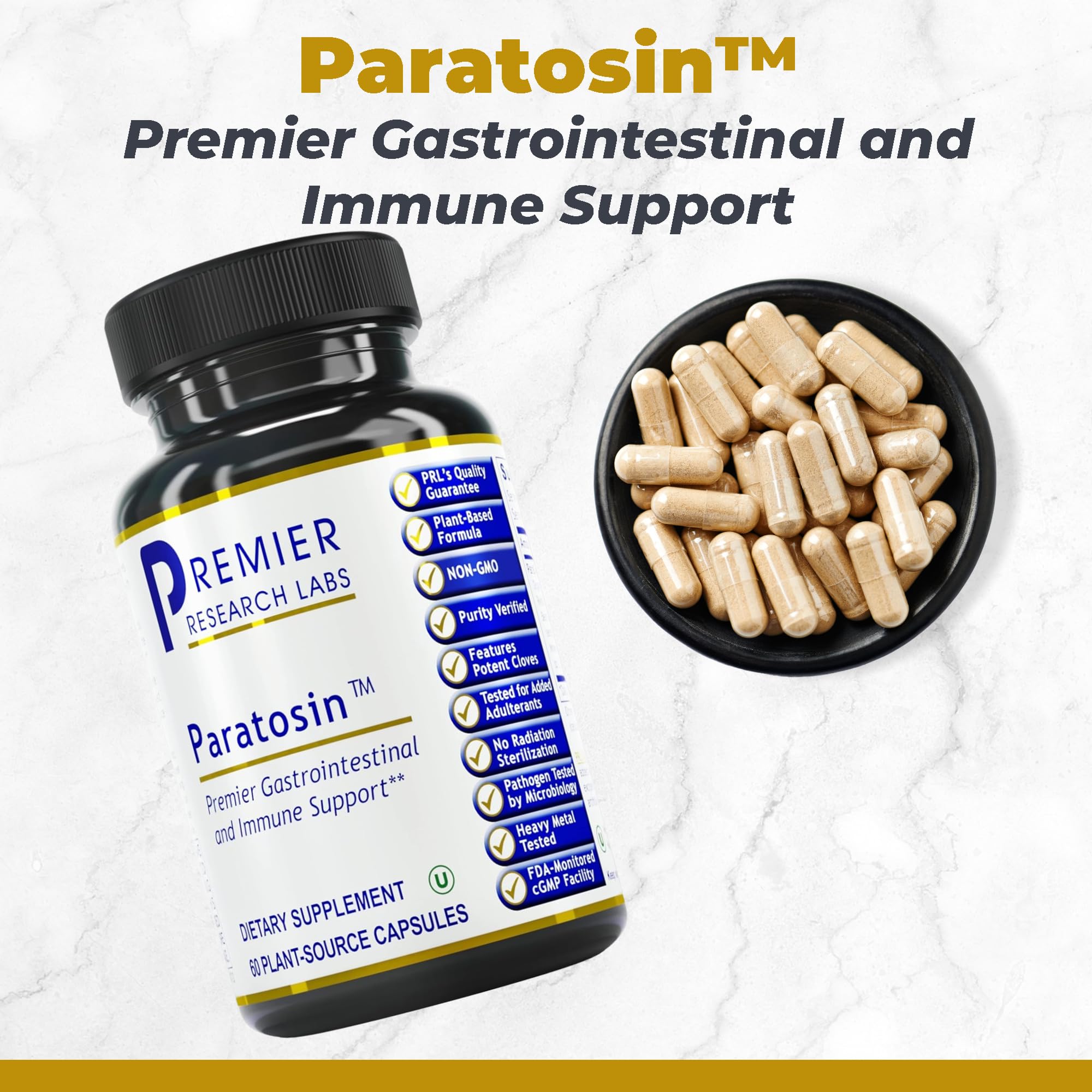 Premier Research Labs Paratosin - Gut Health Supplement, Reishi Mushroom Capsules, Hyssop Capsules, Wild Garlic Supplements, GI Support for Men & Women - 60 Vegetarian Capsules Premier Research Labs uk supplements