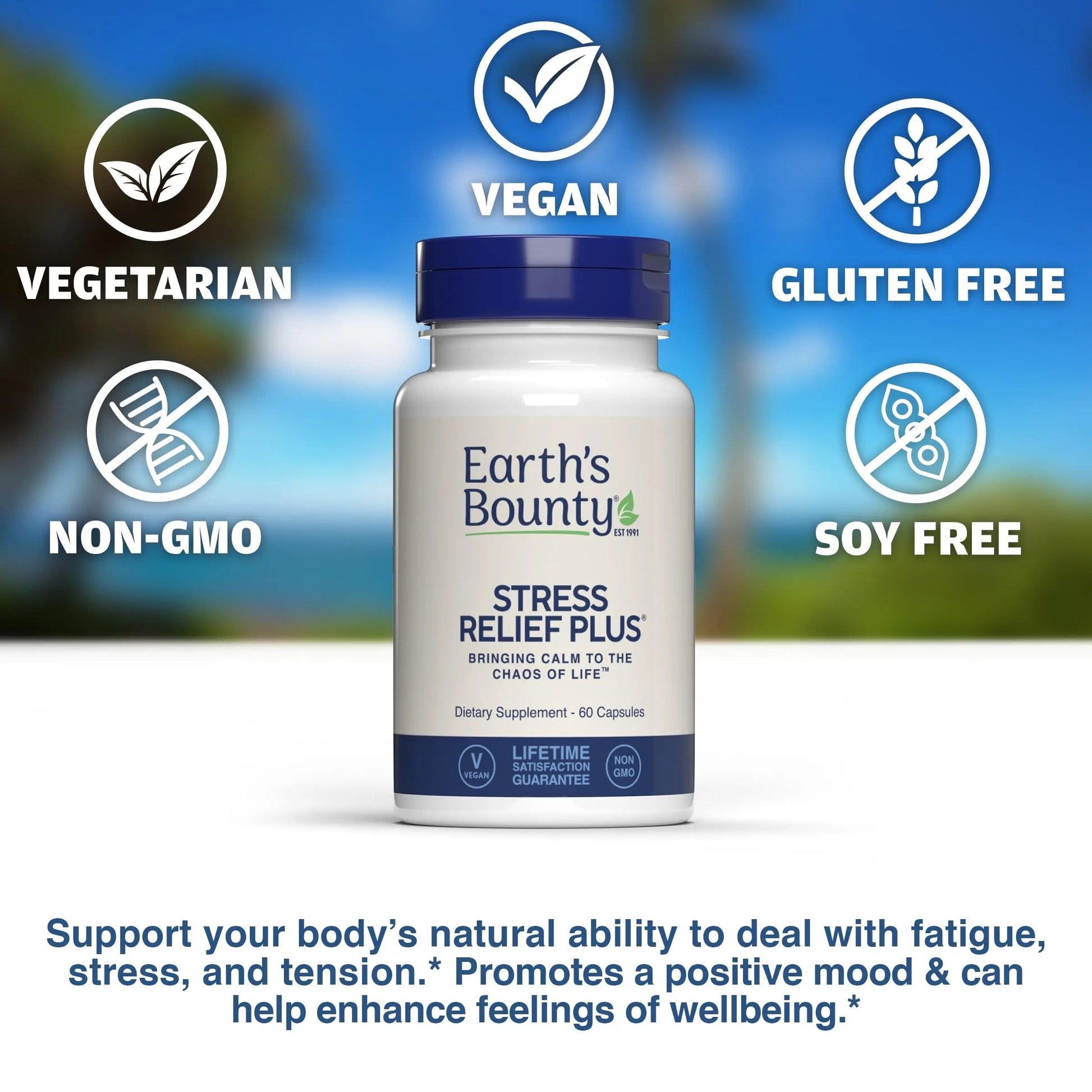 Earth's Bounty - Stress Relief Plus - 60 Vegetarian Capsules - All Natural Formula - Stress Support & Mood Enhancing Supplement Earth's Bounty uk supplements
