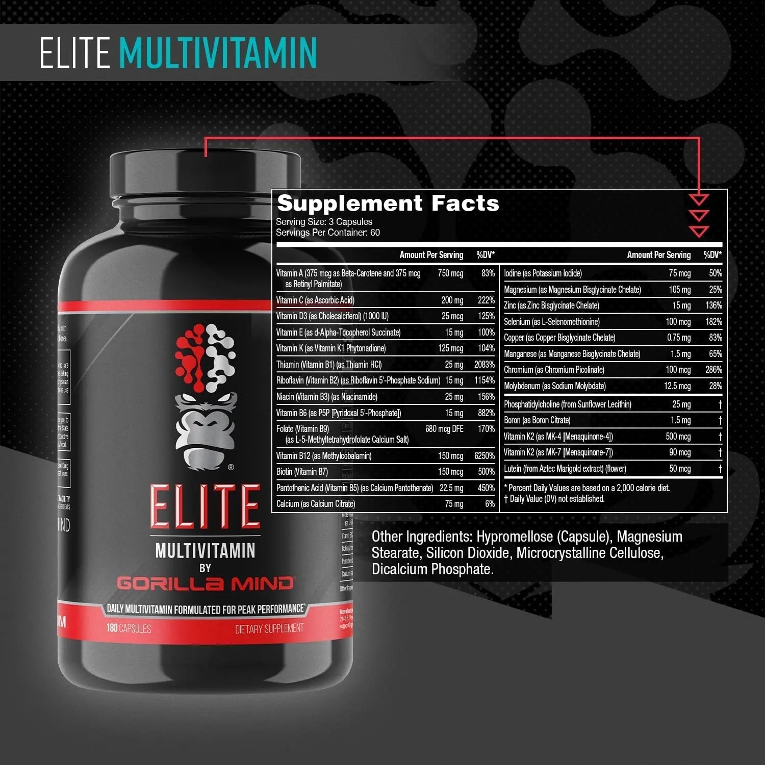 Gorilla Mind Elite Multi-Vitamin (180 Capsules) – Daily Multivitamin Formulated for Peak Performance | 27 Nutrients to Backfill Micronutrient Shortcomings Gorilla Mind uk supplements