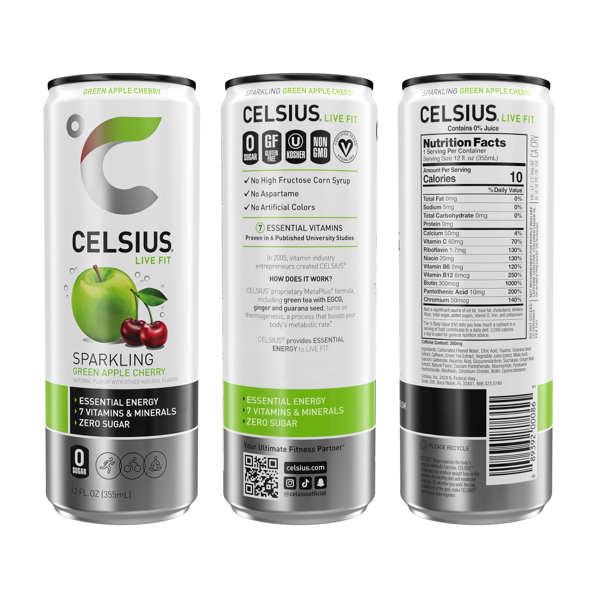 CELSIUS Sparkling Green Apple Cherry, Functional Essential Energy Drink, 12 Fl Oz CELSIUS uk supplements