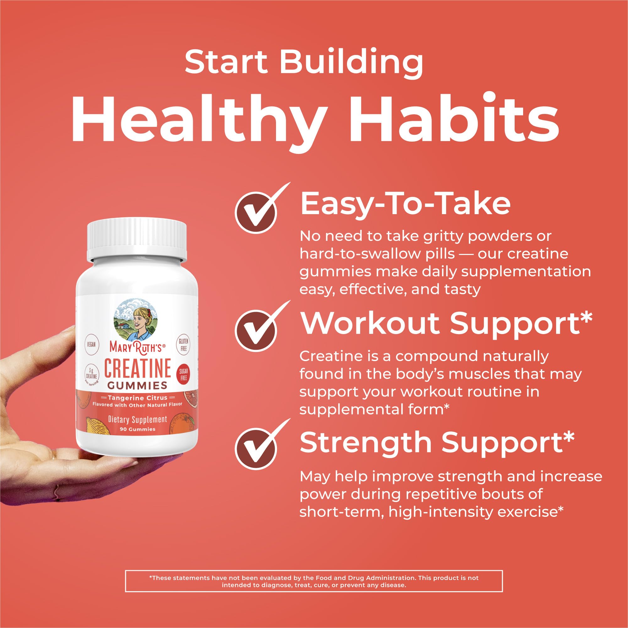 MaryRuth's Creatine Gummies | Creatine Monohydrate Gummies | 3g Creatine Per Serving | Creatine for Women & Men | Tangerine Citrus Flavor | Exercise | Workout | Sugar Free | Vegan | 90 Count MARYRUTH'S uk supplements
