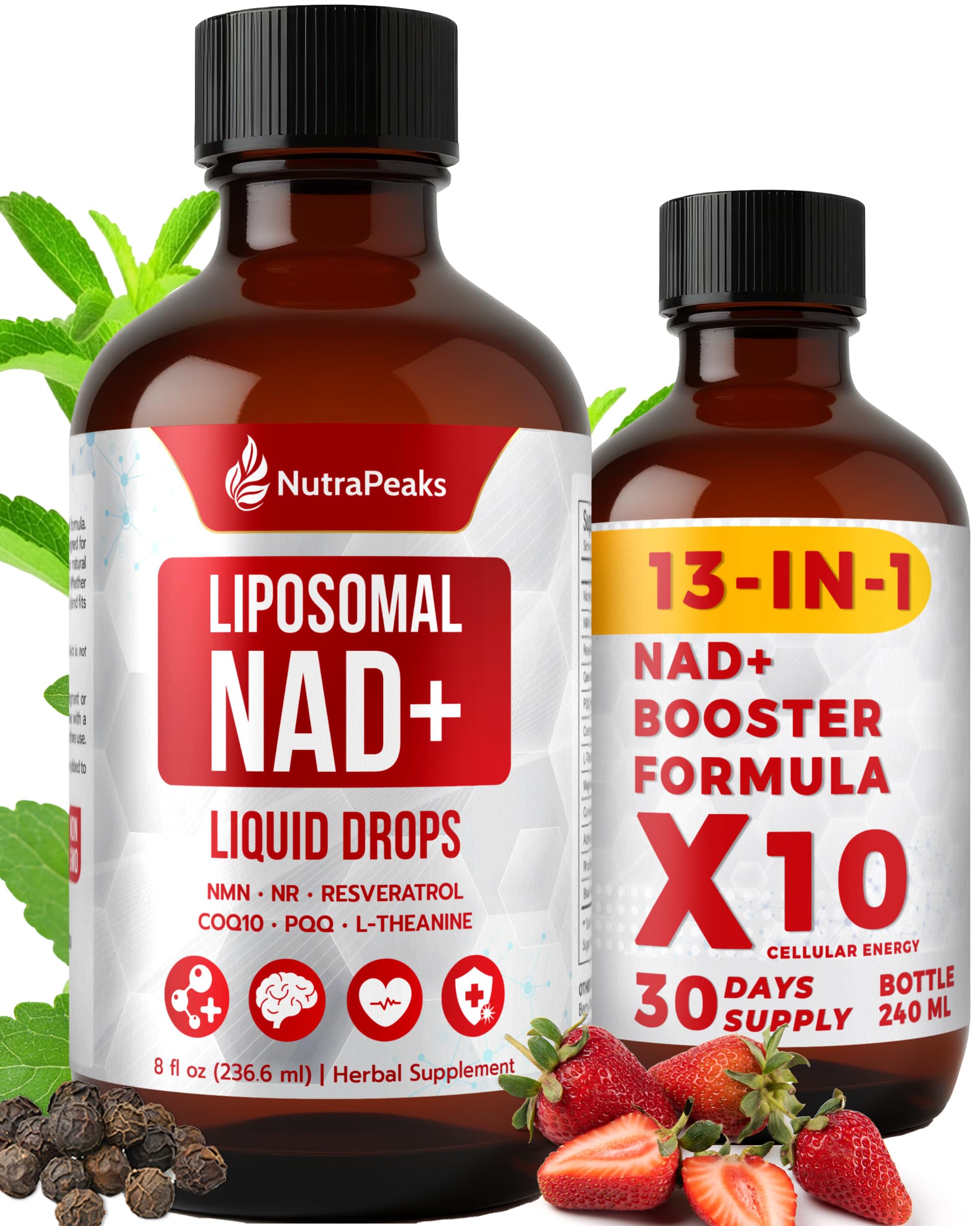 NutraPeaks NAD+ Supplement Liquid - NAD+ Supplement 1000mg, NAD+ Nicotinamide Riboside Resveratrol Supplements with PQQ, NAD+ Berry Flavor Sticks for Anti-Aging, Energy, Focus NutraPeaks uk supplements