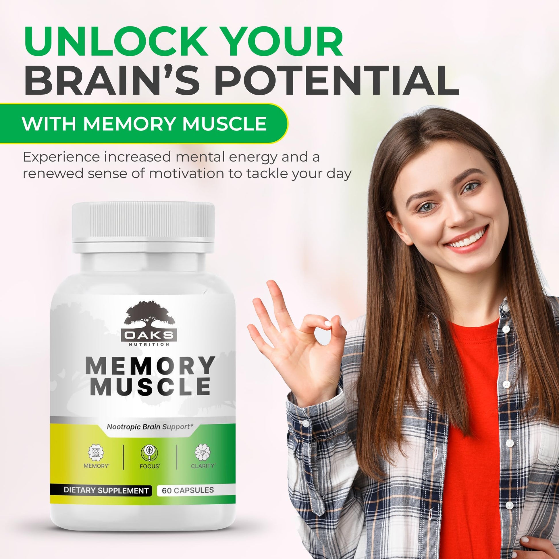 Memory Muscle – Advanced Nootropic Brain Supplement with Vitamin B12, Bacopa Monnieri & DMAE for Focus, Memory, Mental Clarity & Clean Energy – Premium Cognitive Support Formula Oaks Nutrition uk supplements