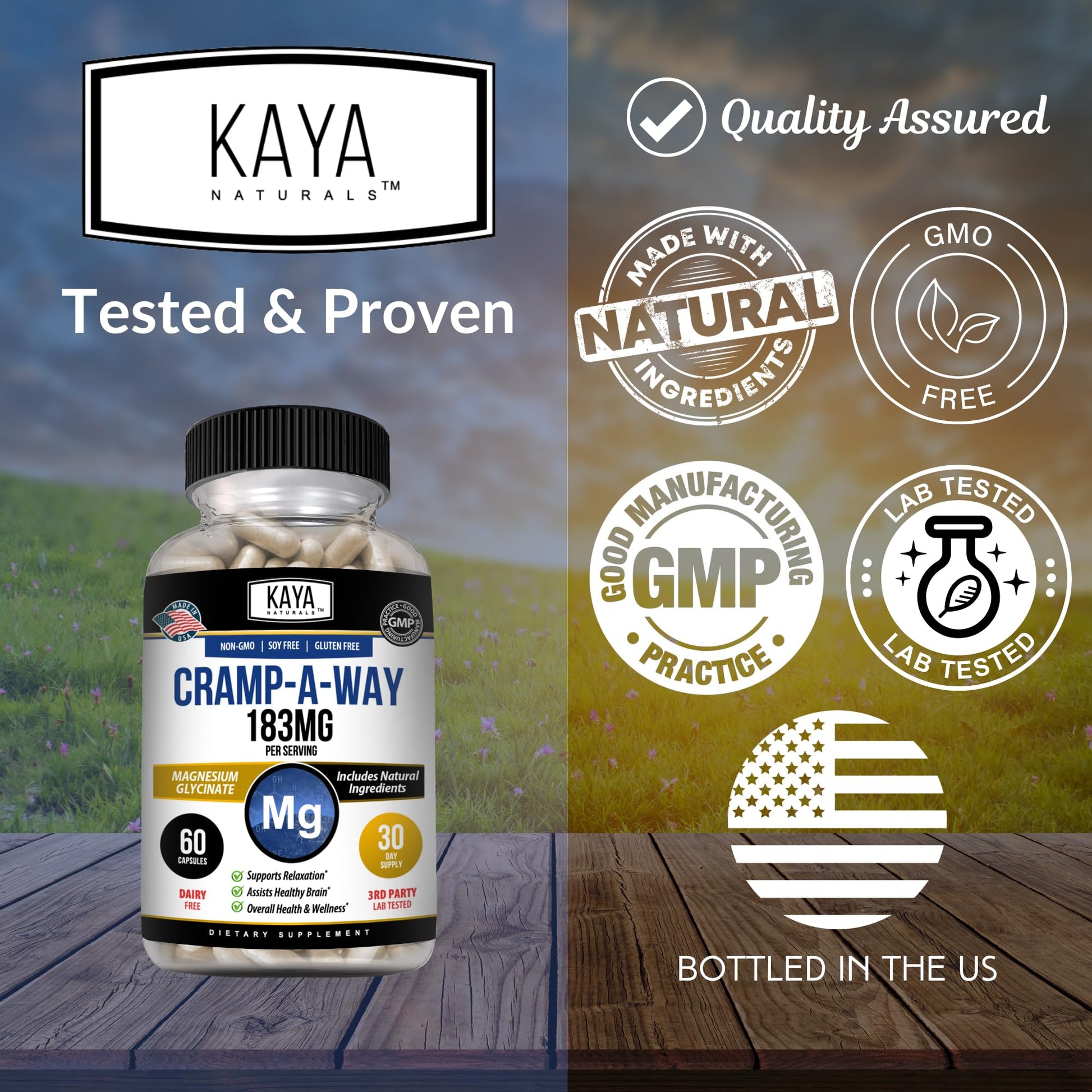 Kaya Naturals Cramp-A-Way Magnesium Glycinate 183mg (60 Count (Pack of 1) Kaya Naturals uk supplements