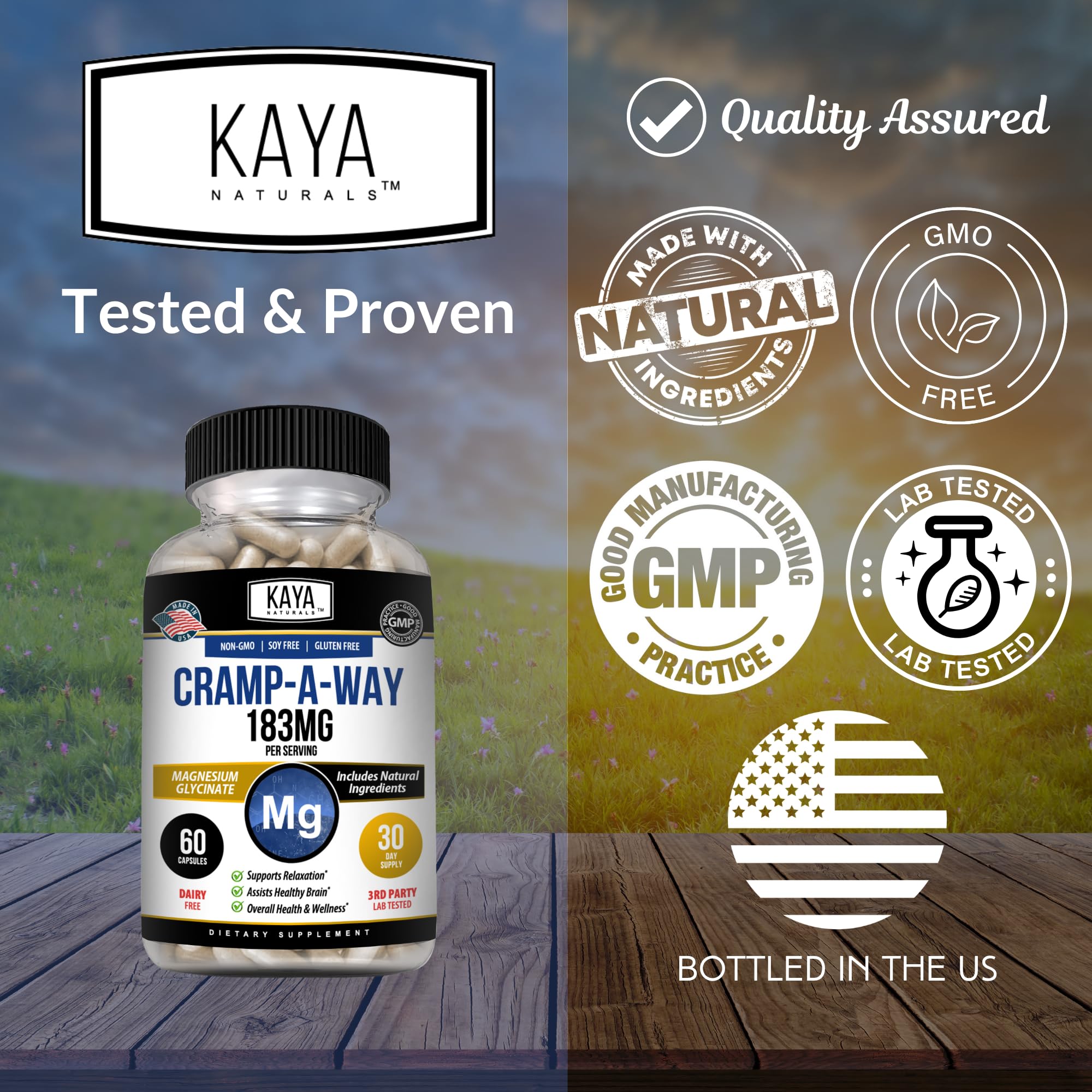 Kaya Naturals Cramp-A-Way Magnesium Glycinate 183mg (60 Count (Pack of 1) Kaya Naturals uk supplements