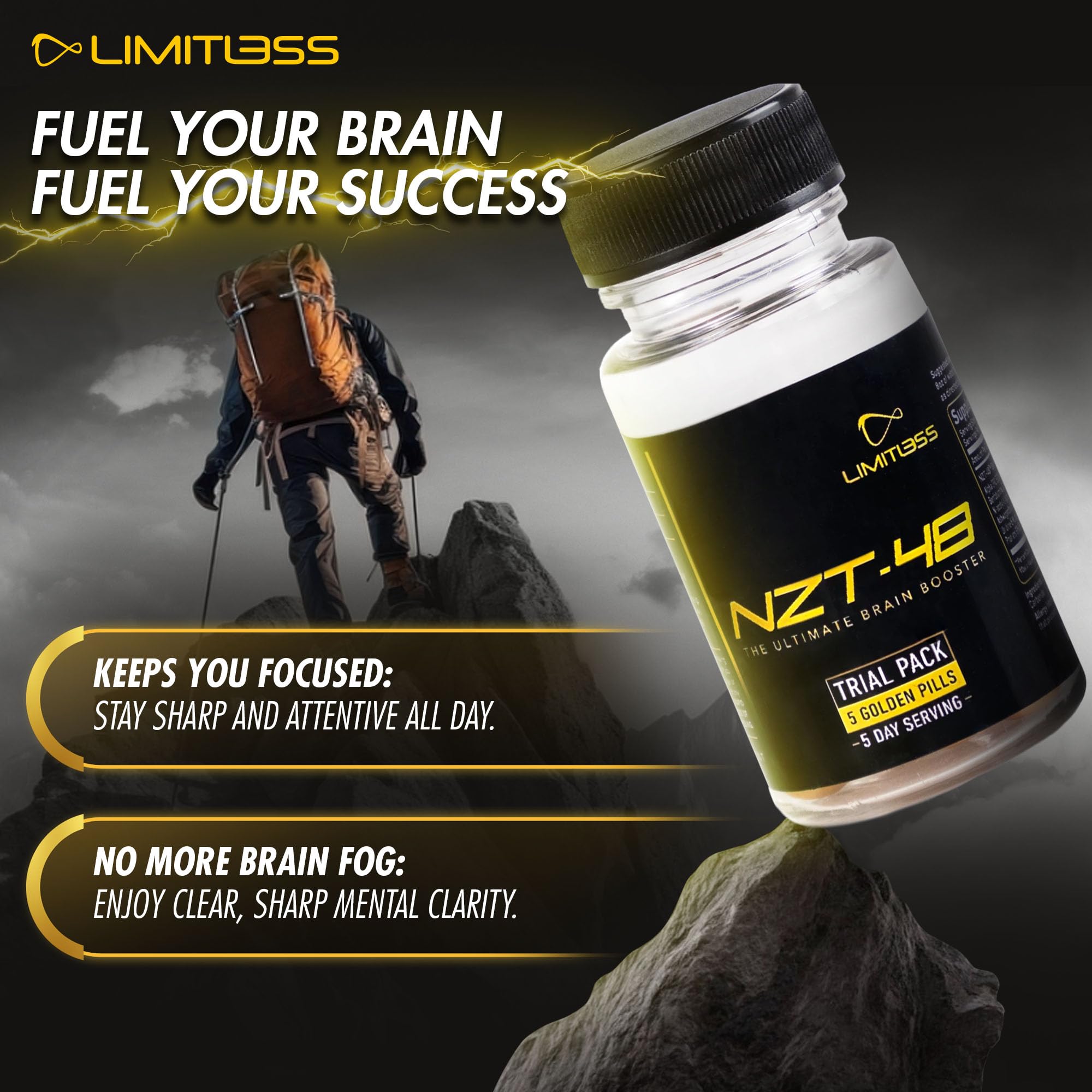 Nootropic Premium Brain Booster - Brain Supplement for Memory + Focus + Natural Energy - Caffeinated, Phosphatidylserine, Vitamins B6 B12-5ct Capsules - Travel Pack NZT-48 uk supplements