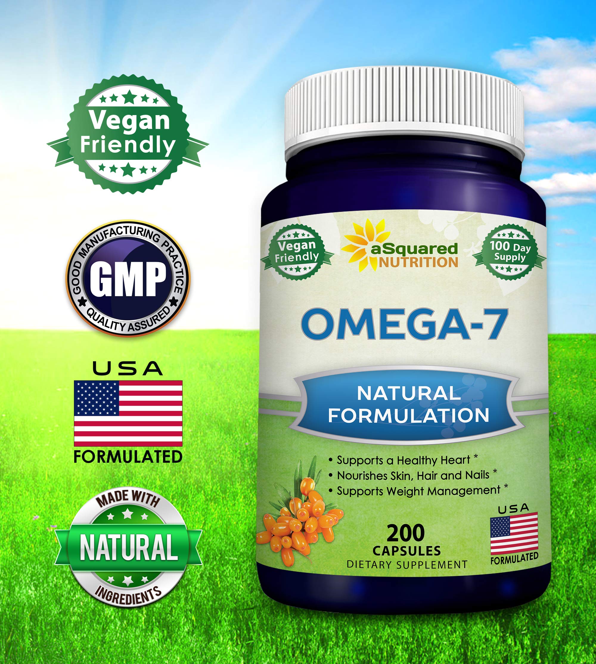 aSquared Nutrition Purified Omega 7 Fatty Acids-200 Capsules from Natural Sea Buckthorn aSquared Nutrition uk supplements