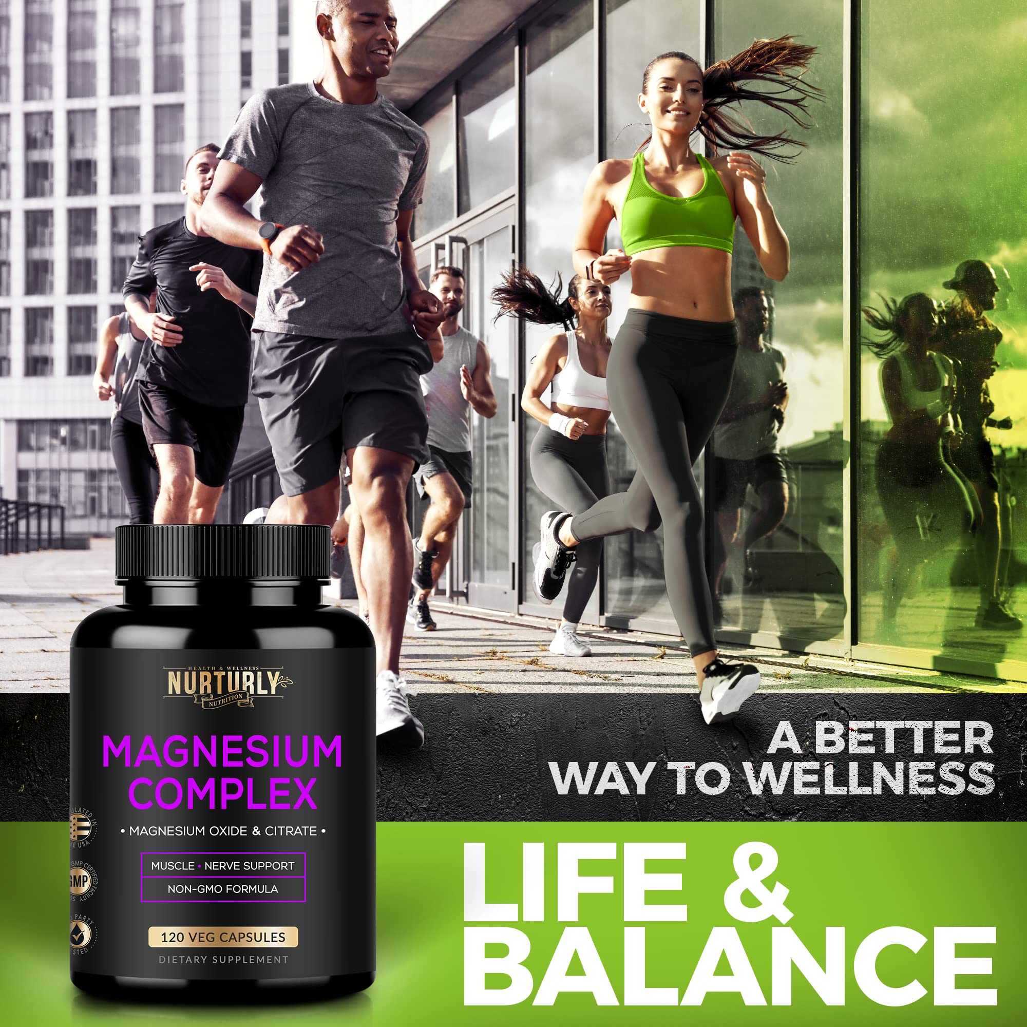 Magnesium Citrate & Oxide 500mg Complex Supplement - High Absorption Maximum Strength - Helps Support Bone Density and Strength, Muscles, Energy and Sleep - 120 Vegan Capsules NURTURLY uk supplements