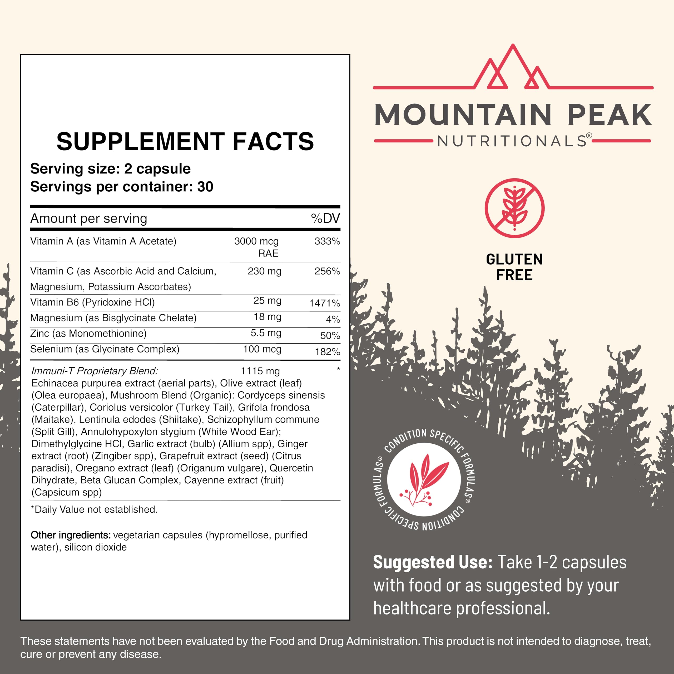 Mountain Peak Nutritionals Immuni-T Advanced Immune Support Supplement - 4-in-1 Formula with Vitamin C, A, Zinc, & Mushroom Blend - Daily Wellness & Seasonal Defense (60 Vegetarian Capsules) Mountain Peak Nutritionals uk supplements