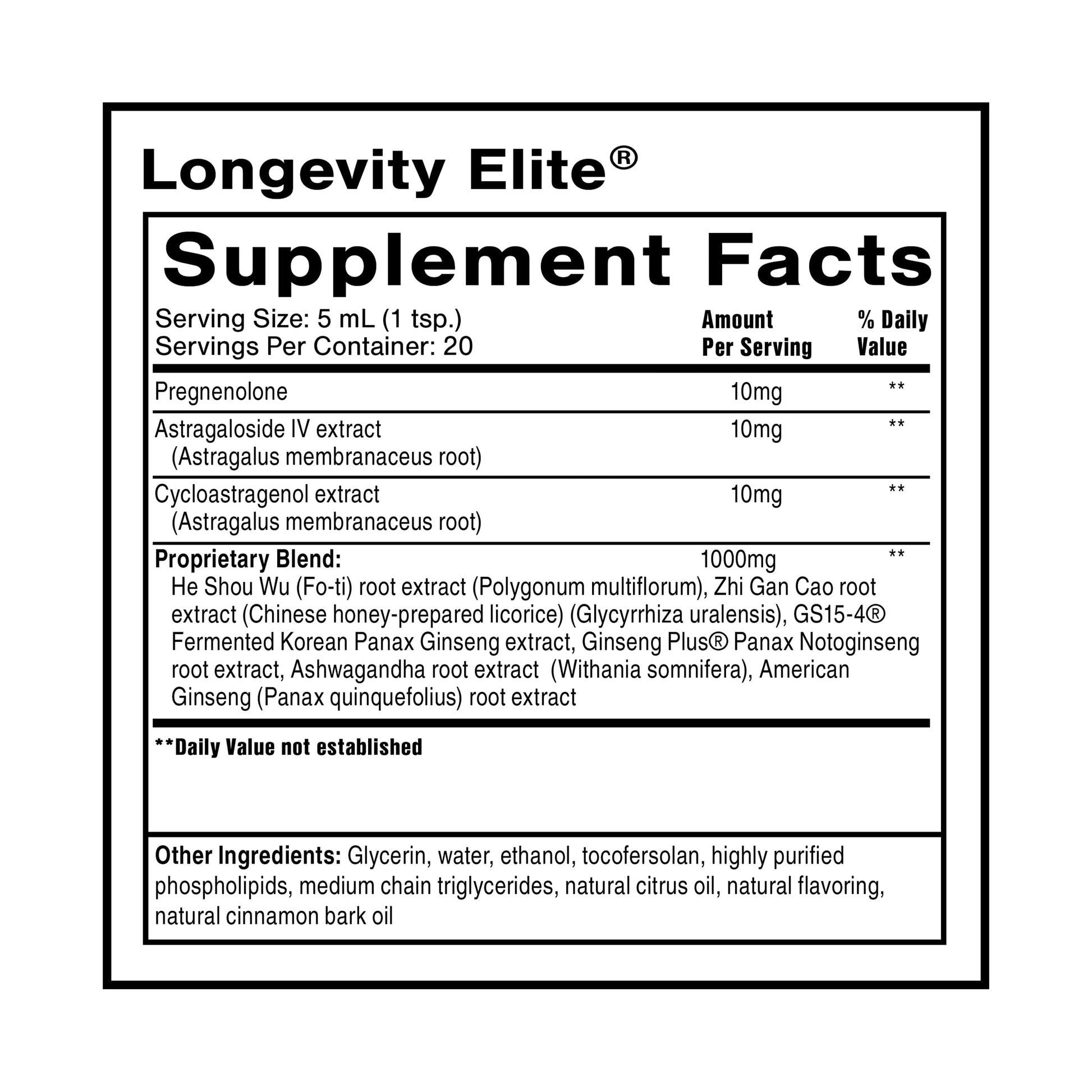Quicksilver Scientific Longevity Elite - Liposomal Adaptogen + Pregnenolone Tonic - Herbal Supplements Designed for Age Optimization Support While Targeting AMPK, Sirtuins + Telomeres (100ml) Quicksilver Scientific uk supplements
