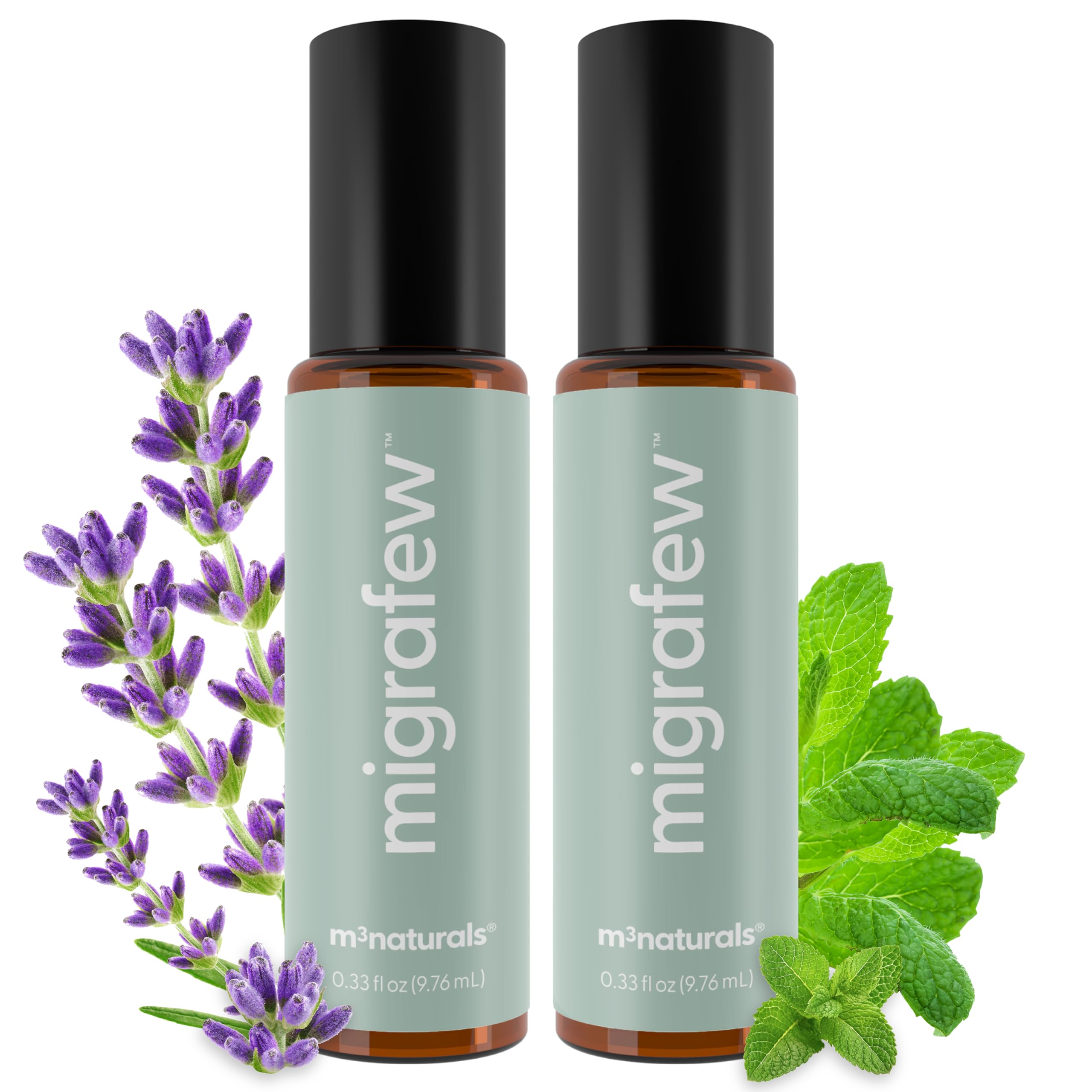 MigraFew Aromatherapy Migraine Roll On | Compact Headache Relief with Cooling Metal Roller for Head Tension and Pressure, Made with Peppermint, Spearmint and Lavender Essential Oils (Pack of 2) by M3 M3 Naturals uk supplements