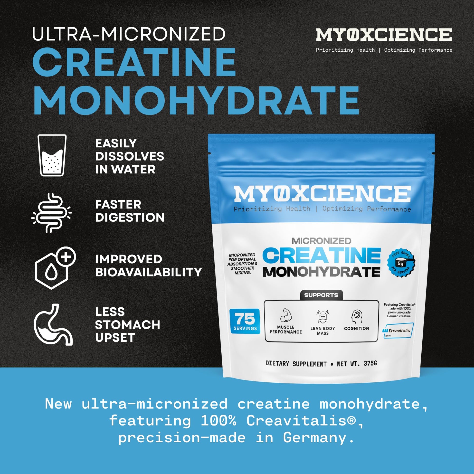 MYOXCIENCE Micronized Creavitalis Creatine | The World’s Purest Micronized Form of Creatine Monohydrate | Supports Muscle Performance MYOXCIENCE uk supplements