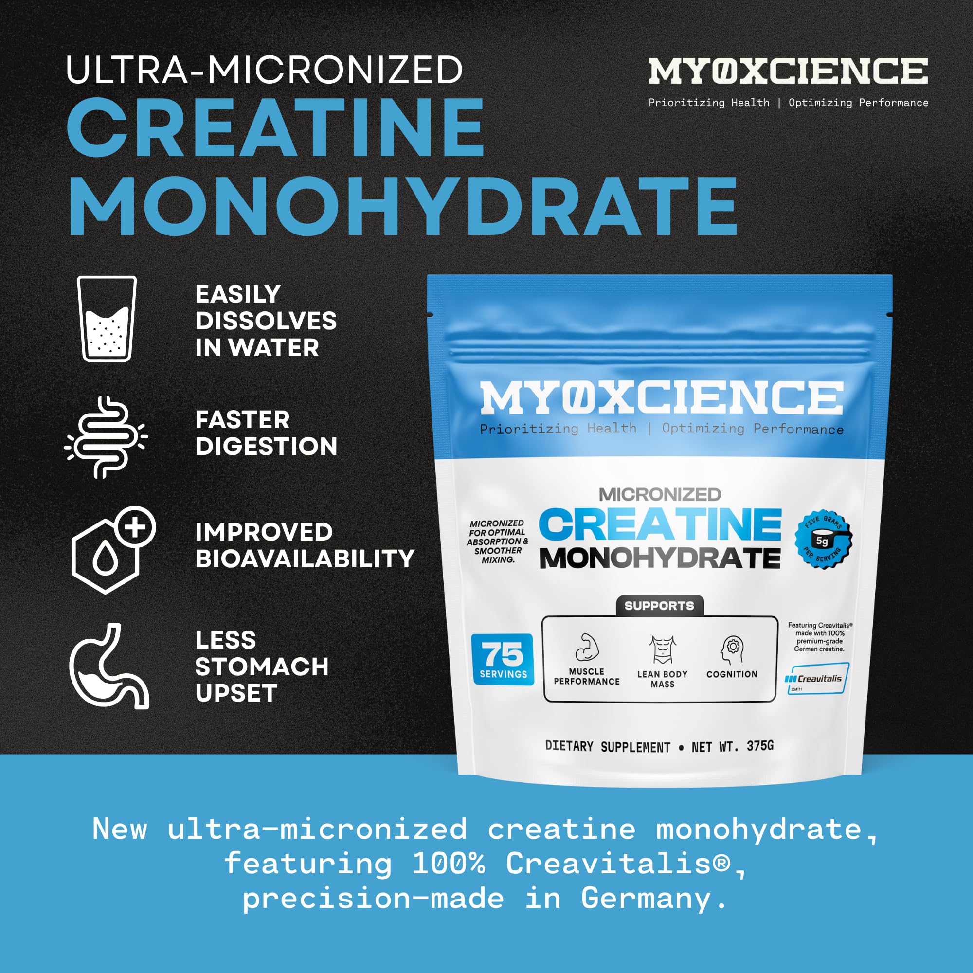 MYOXCIENCE Micronized Creavitalis Creatine | The World’s Purest Micronized Form of Creatine Monohydrate | Supports Muscle Performance MYOXCIENCE uk supplements