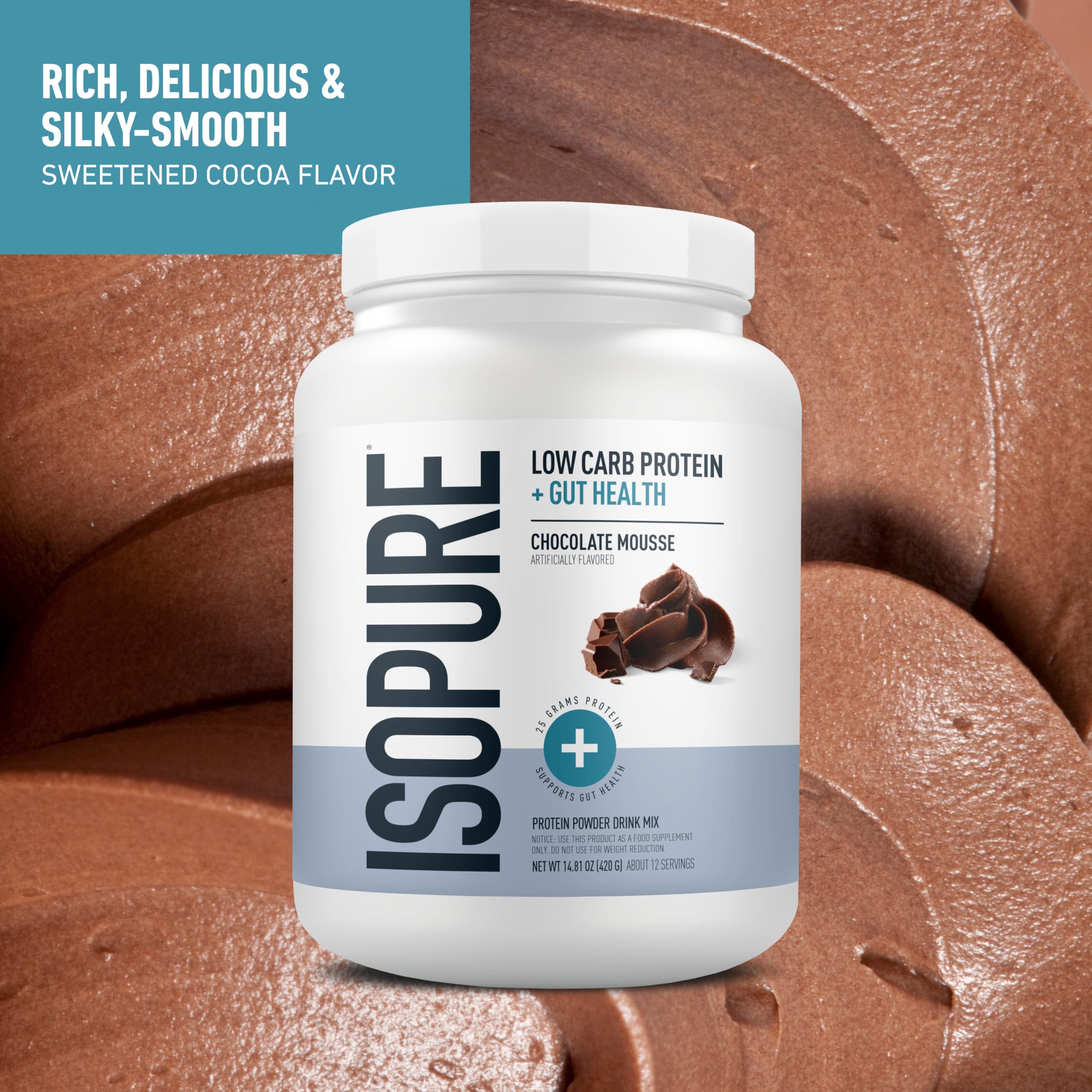 Isopure Protein + Gut Health & Immune Support Powder, Chocolate Mousse, 25g Whey Protein with Prebiotics & Vitamins, 12 Servings (Pack of 1) Isopure uk supplements