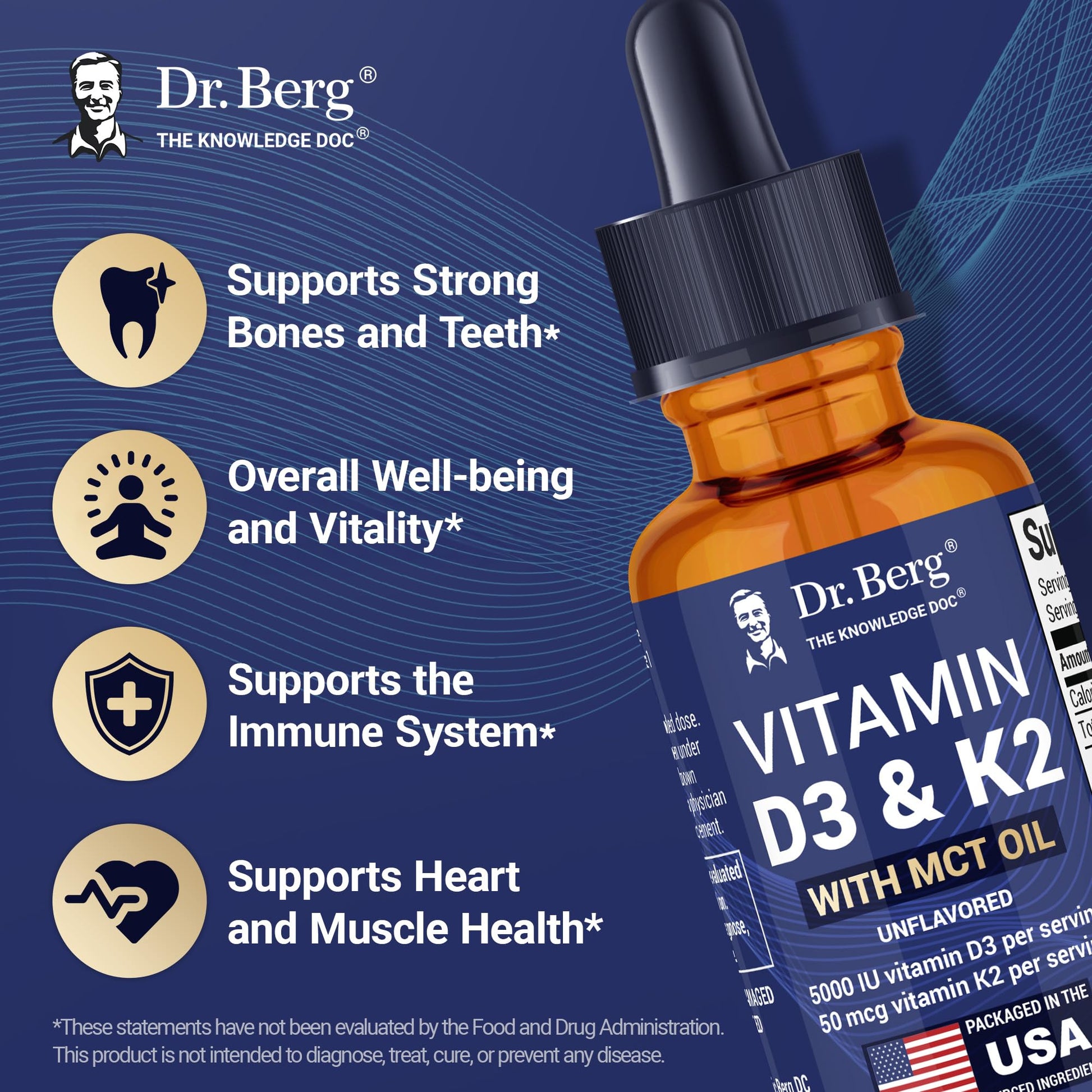 Dr. Berg Maximum Strength Vitamin D3 K2 Liquid Drops with MCT Oil – 5,000 IU Liquid Vitamin D3 with K2 – Supports Strong Bones, Heart, Energy, Immunity, and Overall Vitality* - Unflavored 1 Fl Oz Dr. Berg Nutritionals uk supplements