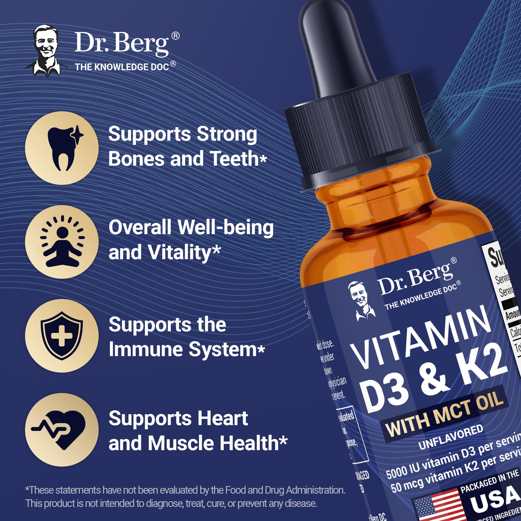 Dr. Berg Maximum Strength Vitamin D3 K2 Liquid Drops with MCT Oil – 5,000 IU Liquid Vitamin D3 with K2 – Supports Strong Bones, Heart, Energy, Immunity, and Overall Vitality* - Unflavored 1 Fl Oz Dr. Berg Nutritionals uk supplements