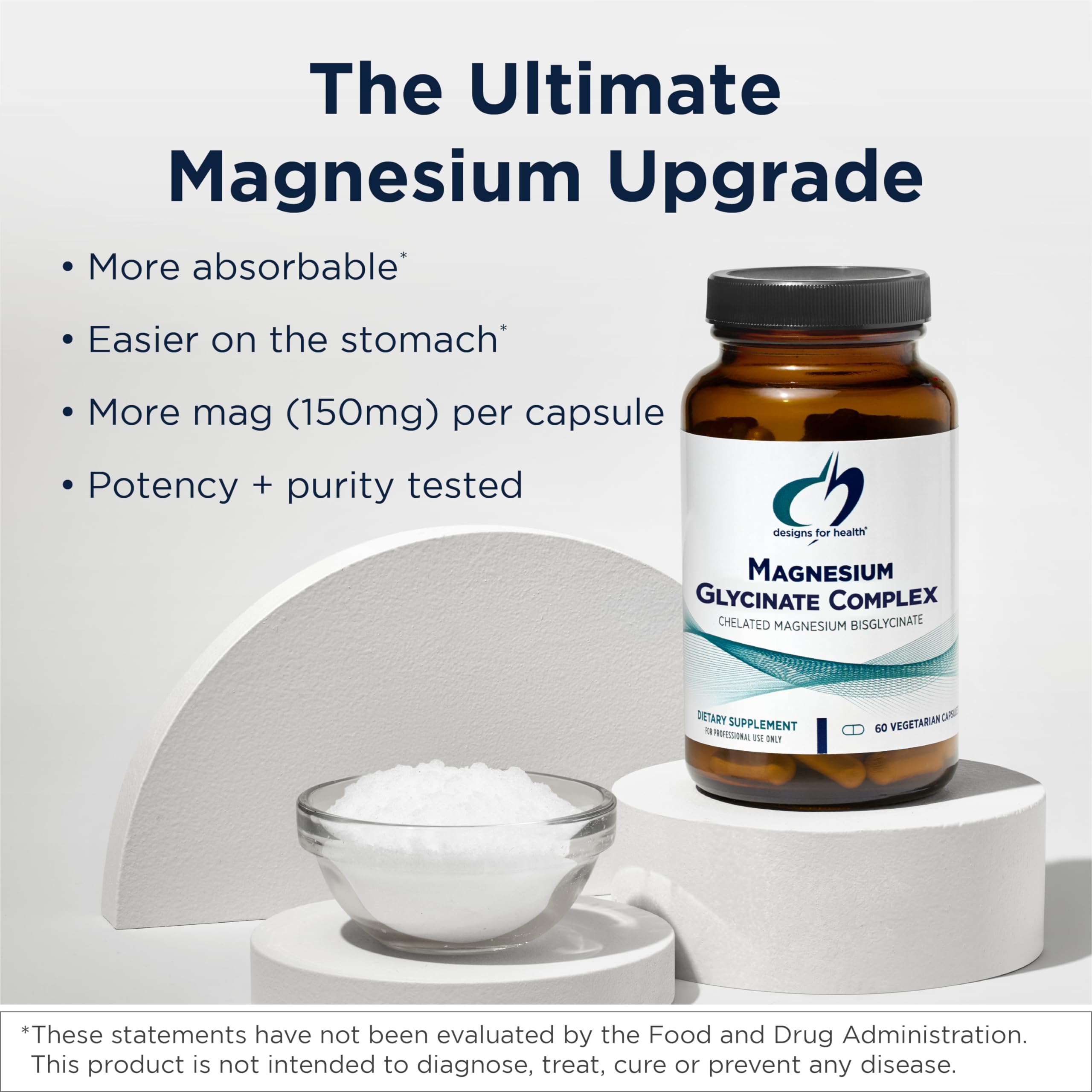 Designs for Health Magnesium Glycinate Complex - Chelated Magnesium Bisglycinate + High Absorption Magnesium for Calming & Sleep, Heart Health, Immune Support & Bone Strength - Vegan (120 Capsules) Designs for Health uk supplements