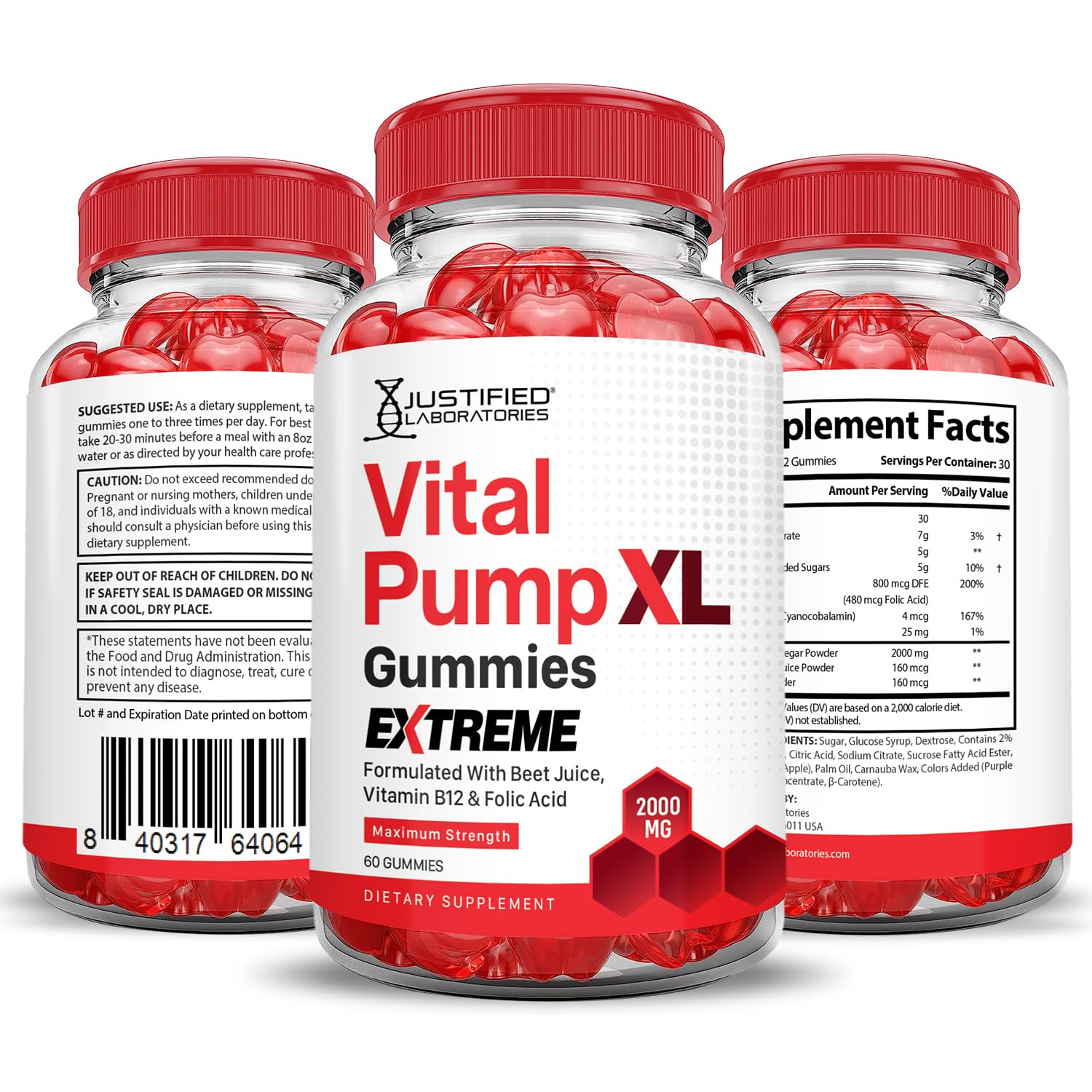 Justified Laboratories (5 Pack) Vital Pump XL Extreme 2000MG Performance Gummies Vital PumpXL Advanced Formula Formulated with Beet Juice ACV Pomegranate Powder B12 Vegan Non GMO 300 Gummys Justified Laboratories uk supplements