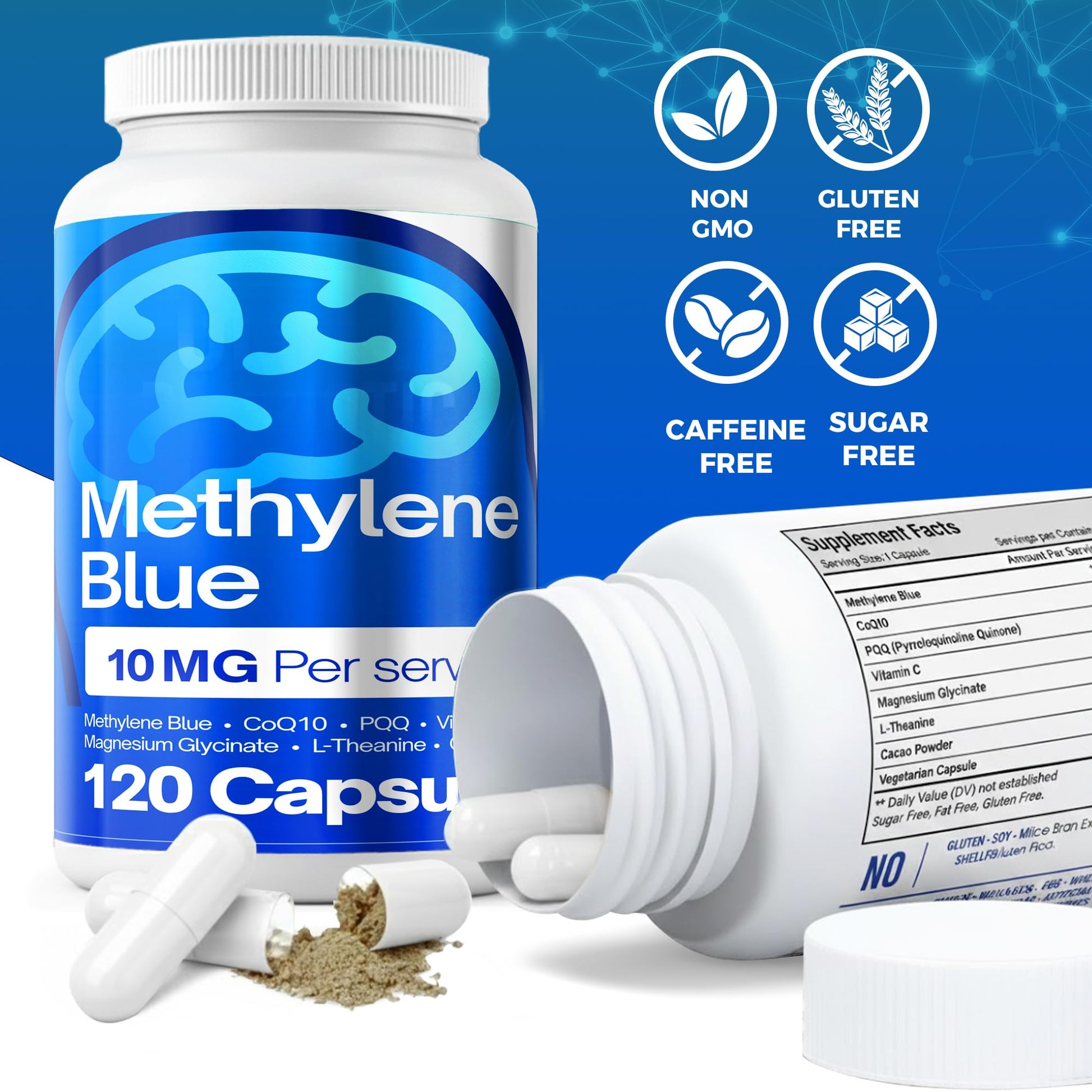 FitVitality Methylene Blue Capsules – Formulate CoQ10, PQQ, Vitamin C, L-Theanine, Cacao – 120 Vegan Capsules per Bottle – No Flavor, Easy Daily Use FitVitality uk supplements