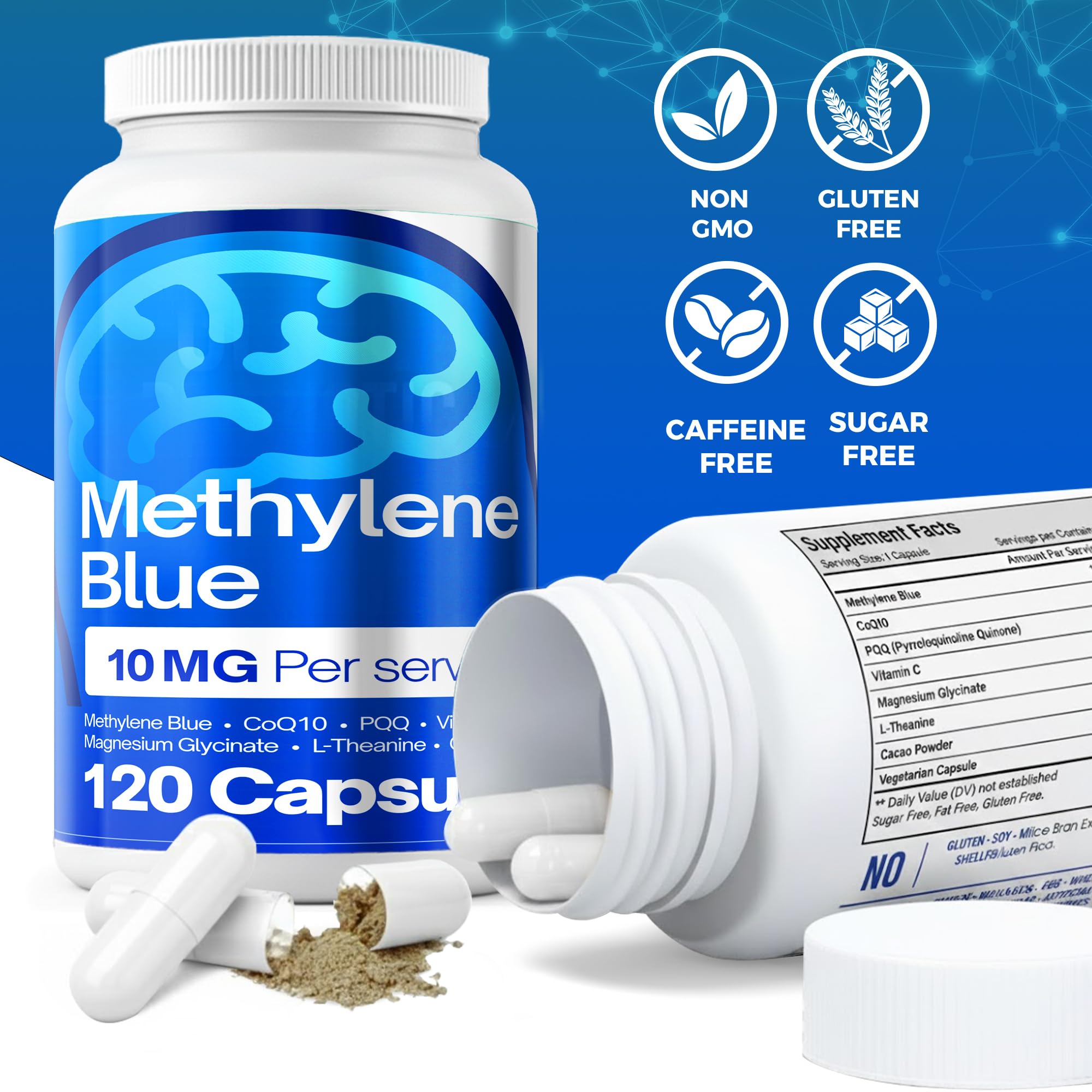 FitVitality Methylene Blue Capsules – Formulate CoQ10, PQQ, Vitamin C, L-Theanine, Cacao – 120 Vegan Capsules per Bottle – No Flavor, Easy Daily Use FitVitality uk supplements