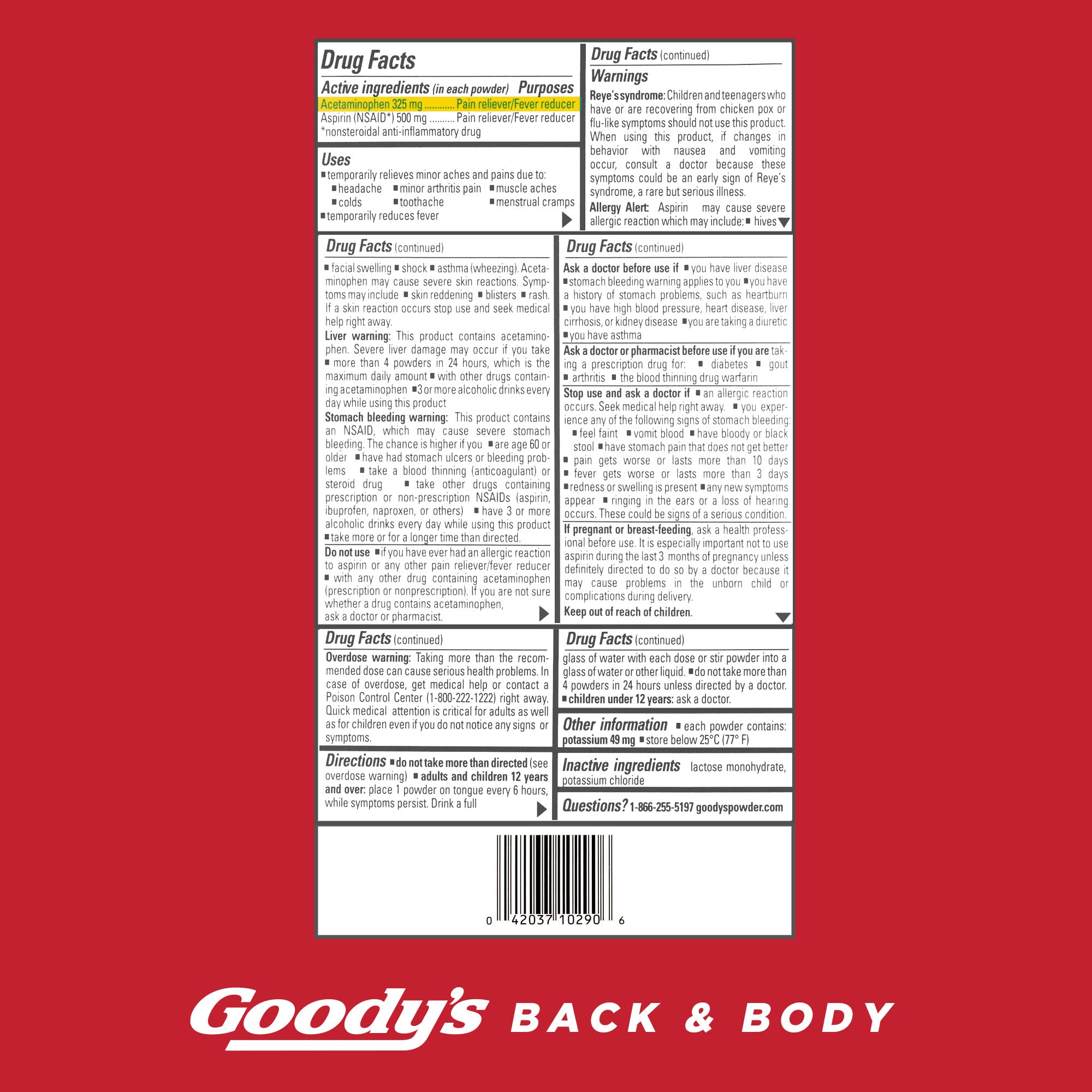 Goody's Body Ache & Back Pain Relief Powder, Dual Action with Acetaminophen & Aspirin, Caffeine-Free, 6 Count, Pack of 12 Goody's uk supplements