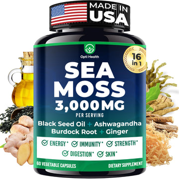 Sea Moss Black Seed Oil Ashwagandha Ginger - Advanced Irish Sea Moss Capsules All in One Supplement with Seamoss Black Seed Oil Ashwagandha Burdock Root Bladderwrack - Pills for Energy, Immune, Gut Opti Health uk supplements