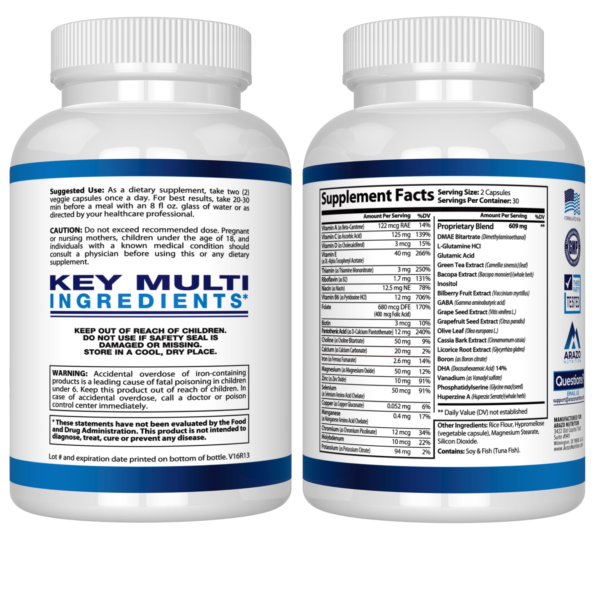 Arazo Nutrition Premium Brain Function Supplement – Memory, Focus, Clarity – Nootropic Booster with DMAE, Bacopa Monnieri, L-Glutamine, Multi Vitamins, Multi Minerals Arazo Nutrition uk supplements