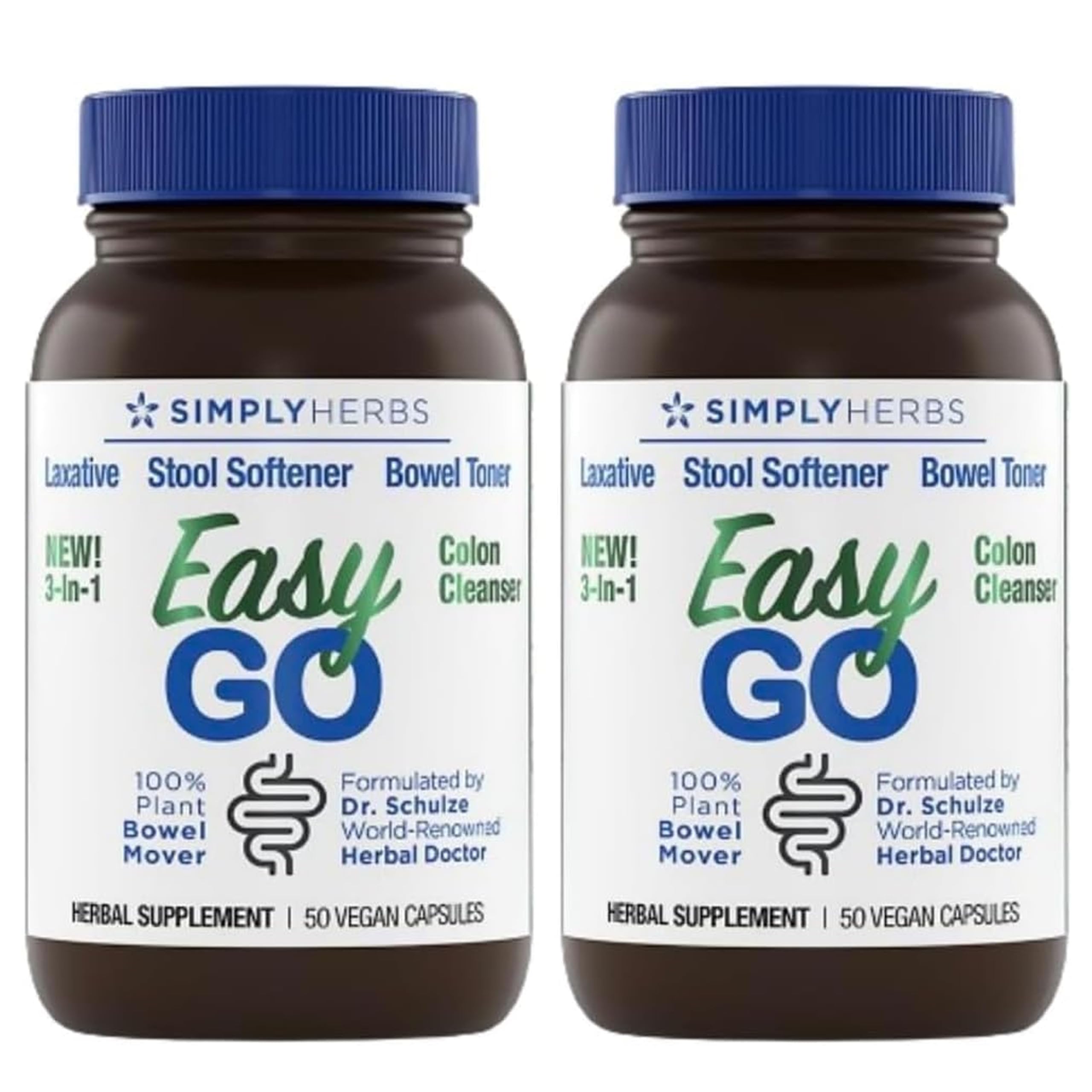 Simply Herbs Easy Go Bowel Mover - Adult Cleansing Supplement for Colon Health Support - Bowel Movement Aid - Stool Softener - Daily-Use Laxative - Plant-Based Ingredients - Vegan - 100 Count (2 Pack) Dr. Schulze's uk supplements