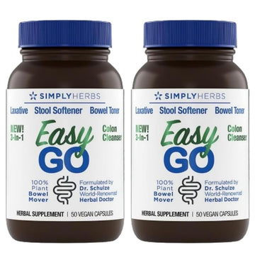 Simply Herbs Easy Go Bowel Mover - Adult Cleansing Supplement for Colon Health Support - Bowel Movement Aid - Stool Softener - Daily-Use Laxative - Plant-Based Ingredients - Vegan - 100 Count (2 Pack) Dr. Schulze's uk supplements