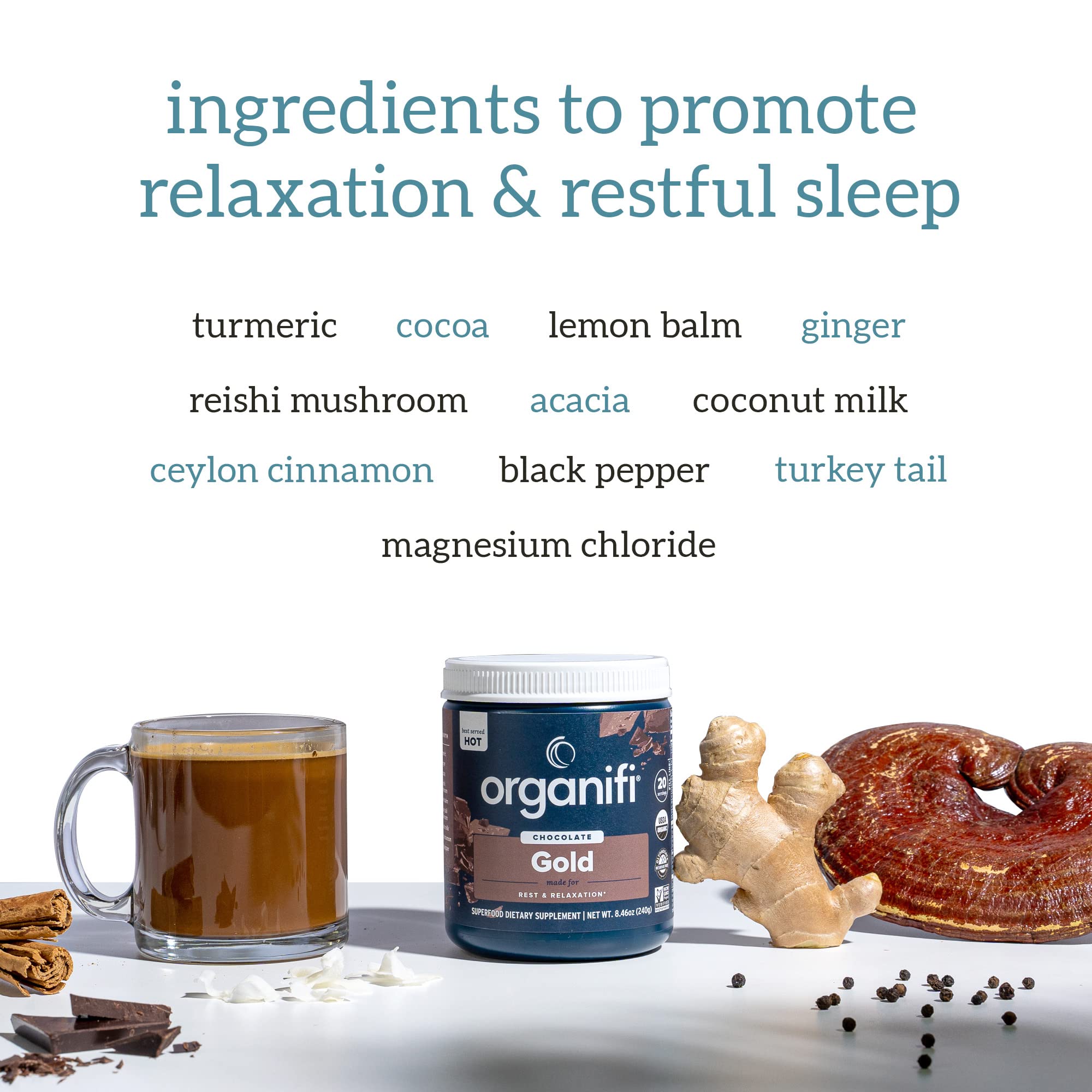 Organifi - Gold Chocolate - Superfood Supplement Powder - 20 Day Supply - Supports Rest Organifi uk supplements