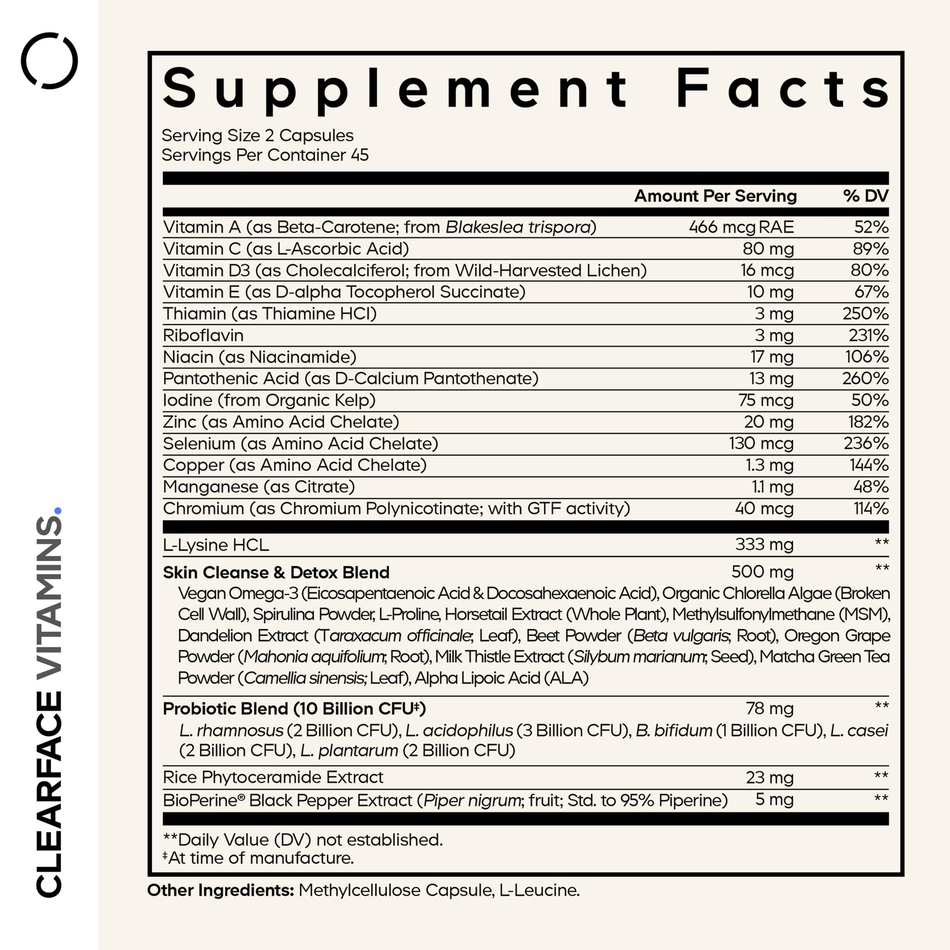 Codeage Clearface Pantothenic Acid, Niacin Supplement, Vitamins A, C, D3, E, Probiotics, Zinc, Riboflavin, Thiamin, L-Lysine HCL & Omega-3, Niacinamide, Skin Botanical Blend - Non-GMO - 90 Capsules Codeage uk supplements