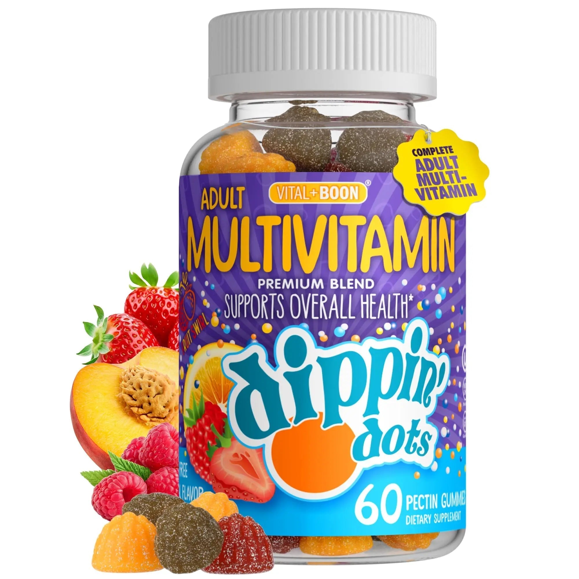 Vital+Boon Dippin' Dots - Multivitamin Gummies for Adults - Gummy Vitamins with Vitamin A, B6, C, D3, E & Folic Acid - Vegetarian Vital+Boon uk supplements