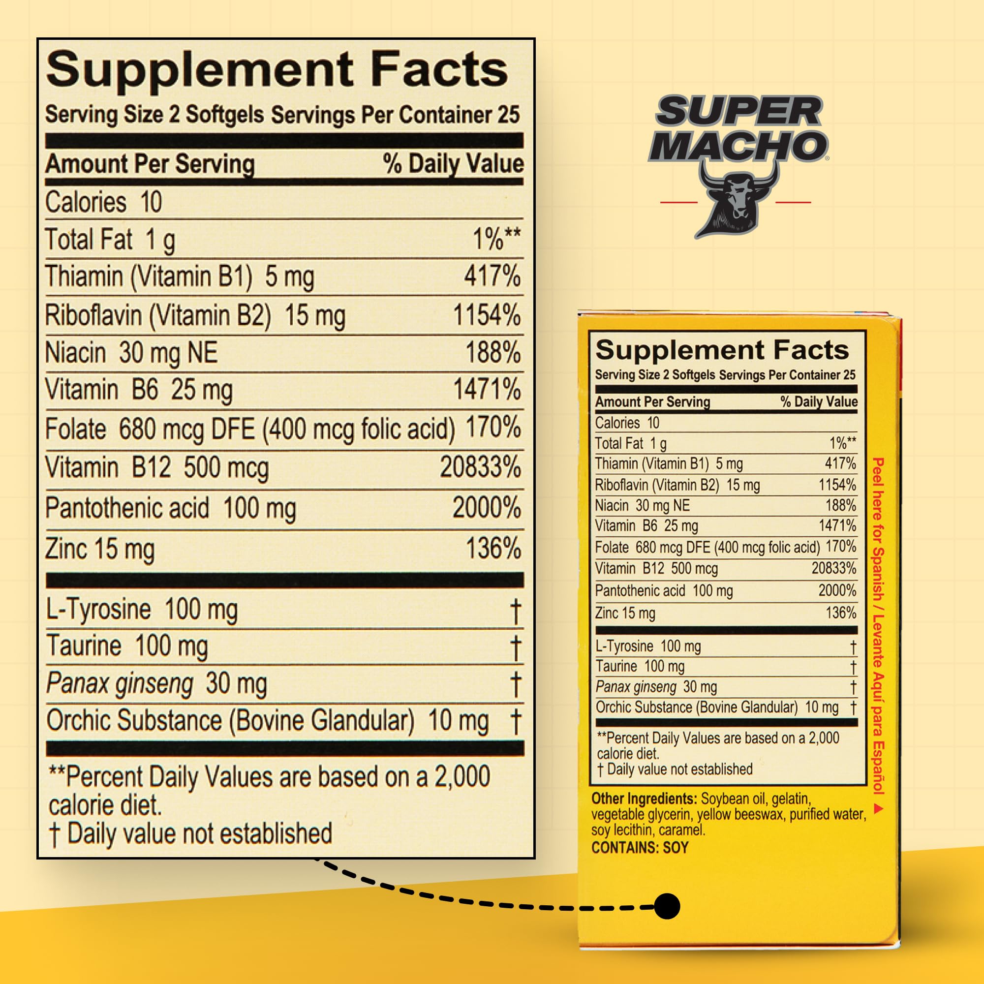 Super Macho, High Potency B Vitamins and Amino Acids, Fuel for Today's Active Men, No Caffeine, No Sugar, Dietary Supplement, Made in USA,50 Softgels Super Macho uk supplements