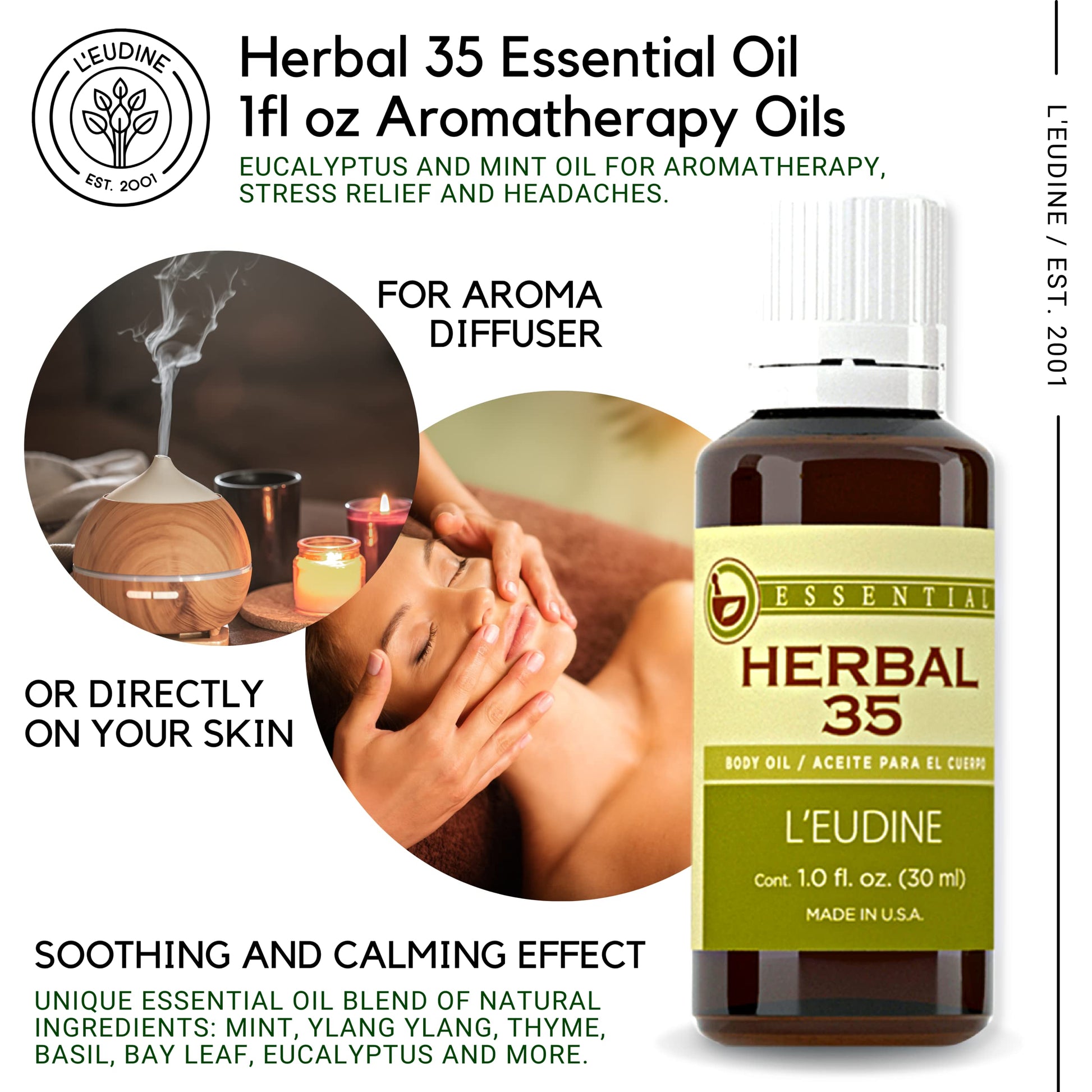 L'eudine Herbal 35 Essential Oil, Soothing and Calming Eucalyptus Essential Oil, Powerful Blend L'eudine uk supplements